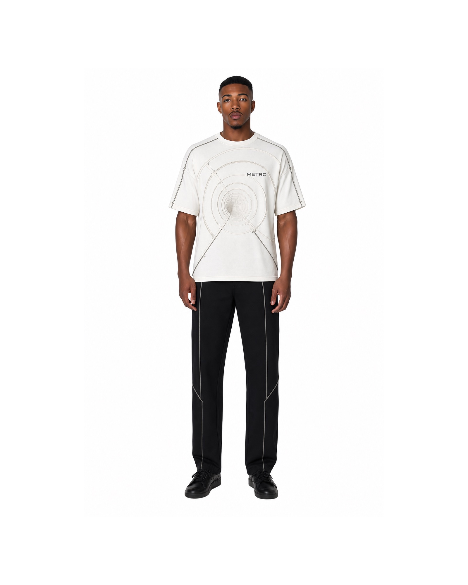 METRO White Halo Graphic Tee front product view on a white background