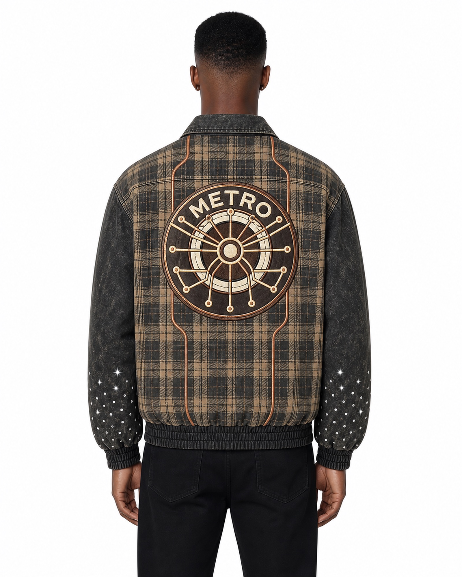 METRO Timber Grid Bomber back product view on a white background