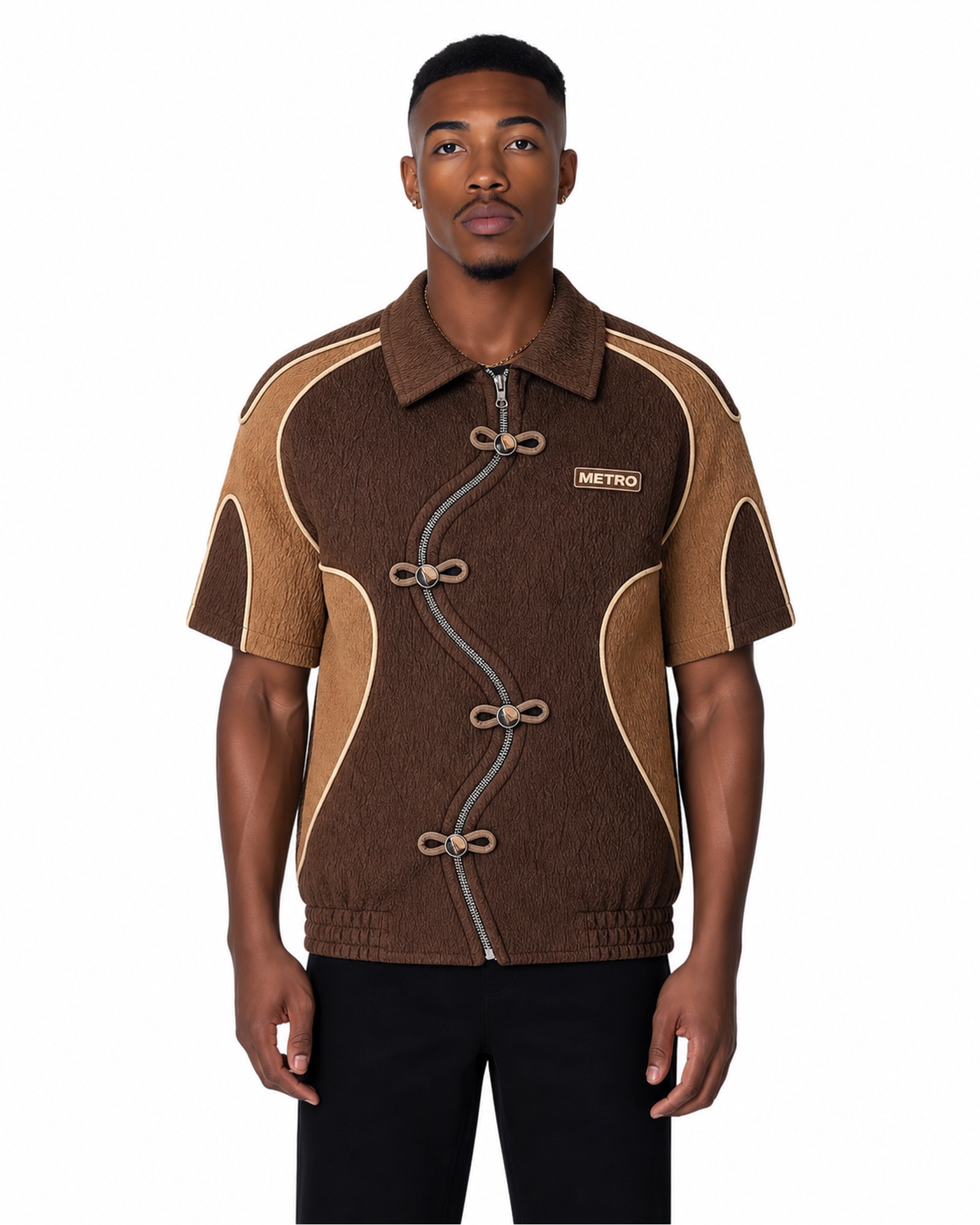 METRO Cocoa Fastener Knit Shirt front product view on a white background