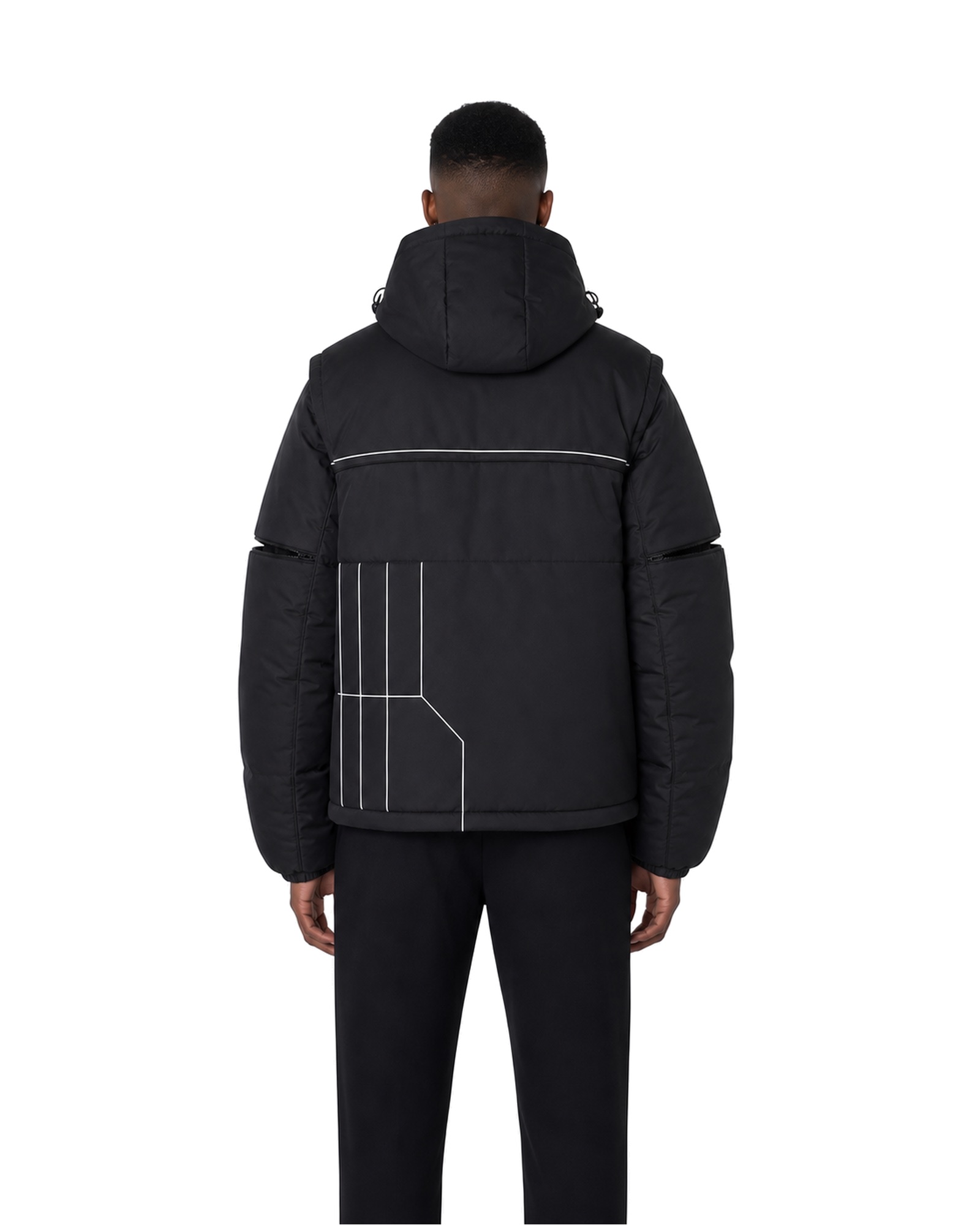 METRO Blackout Grid Puffer Jacket back product view on a white background