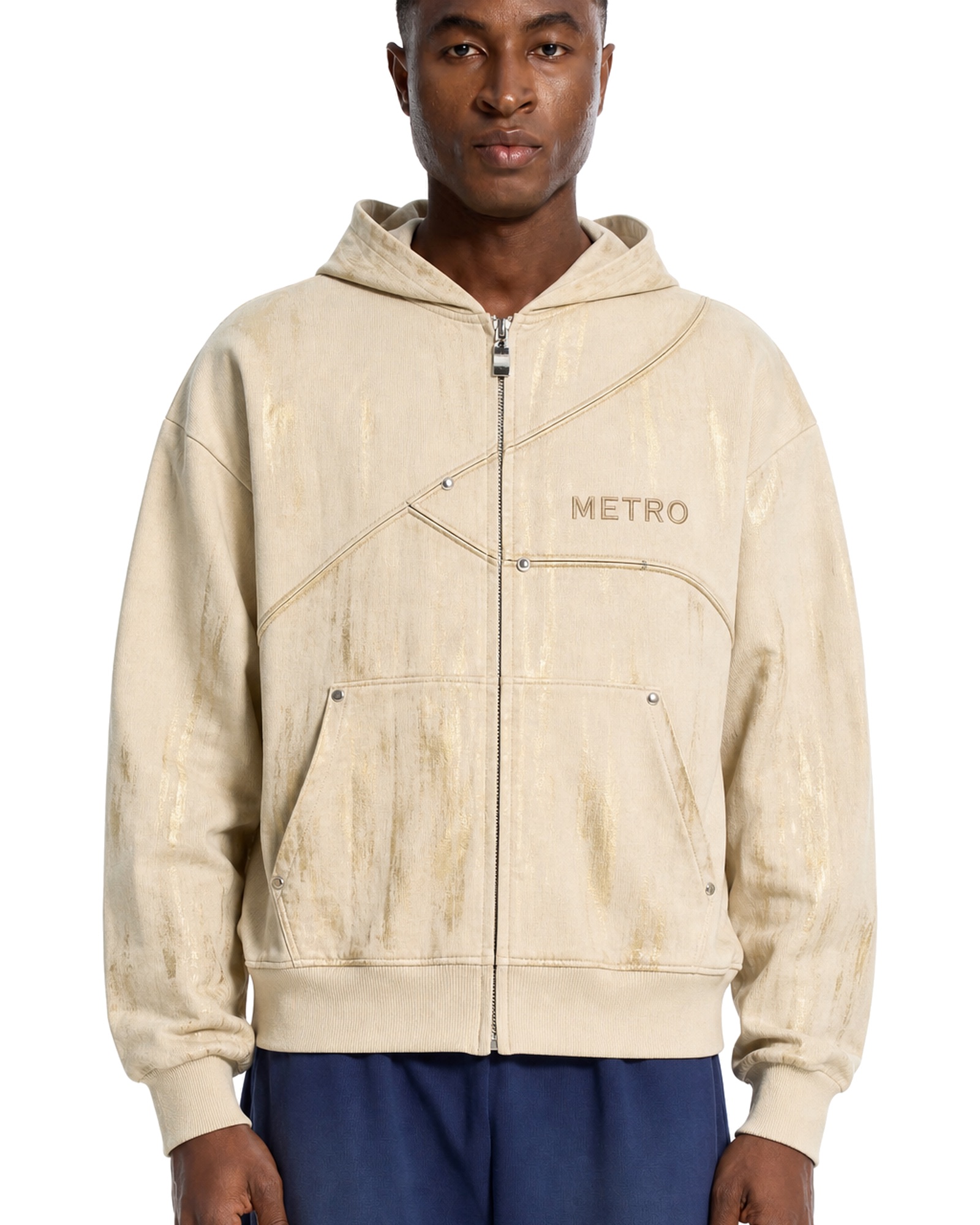 METRO Ivory Junction Zip Hoodie front product view on a white background