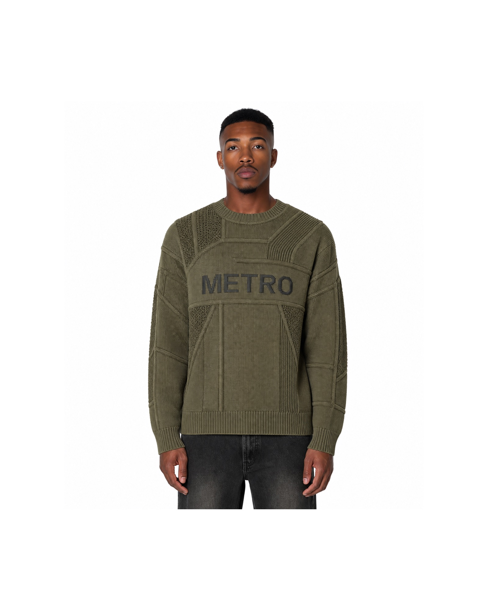 METRO Olive Station Crewneck front product view on a white background