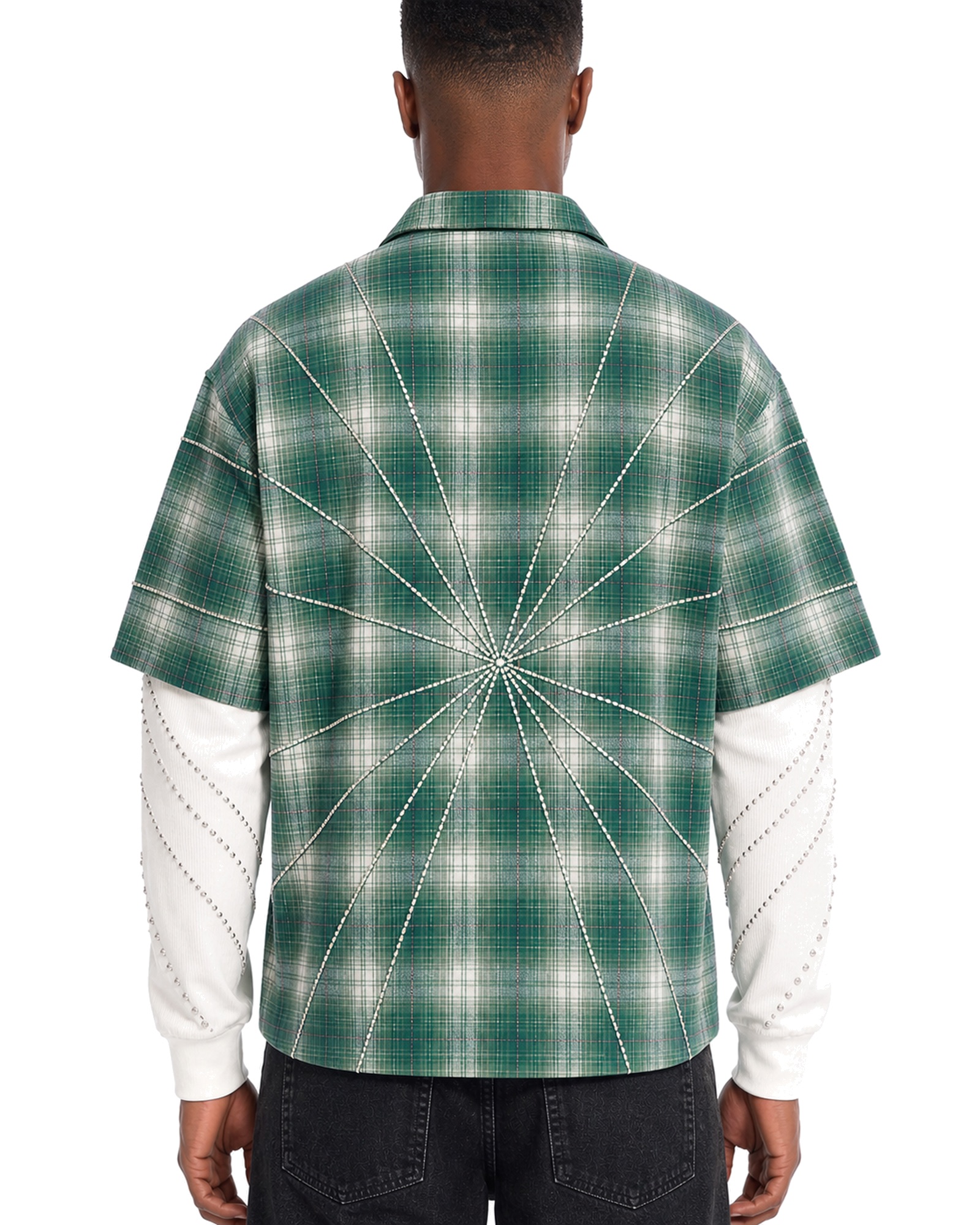METRO Evergreen Layered Plaid Shirt back product view on a white background