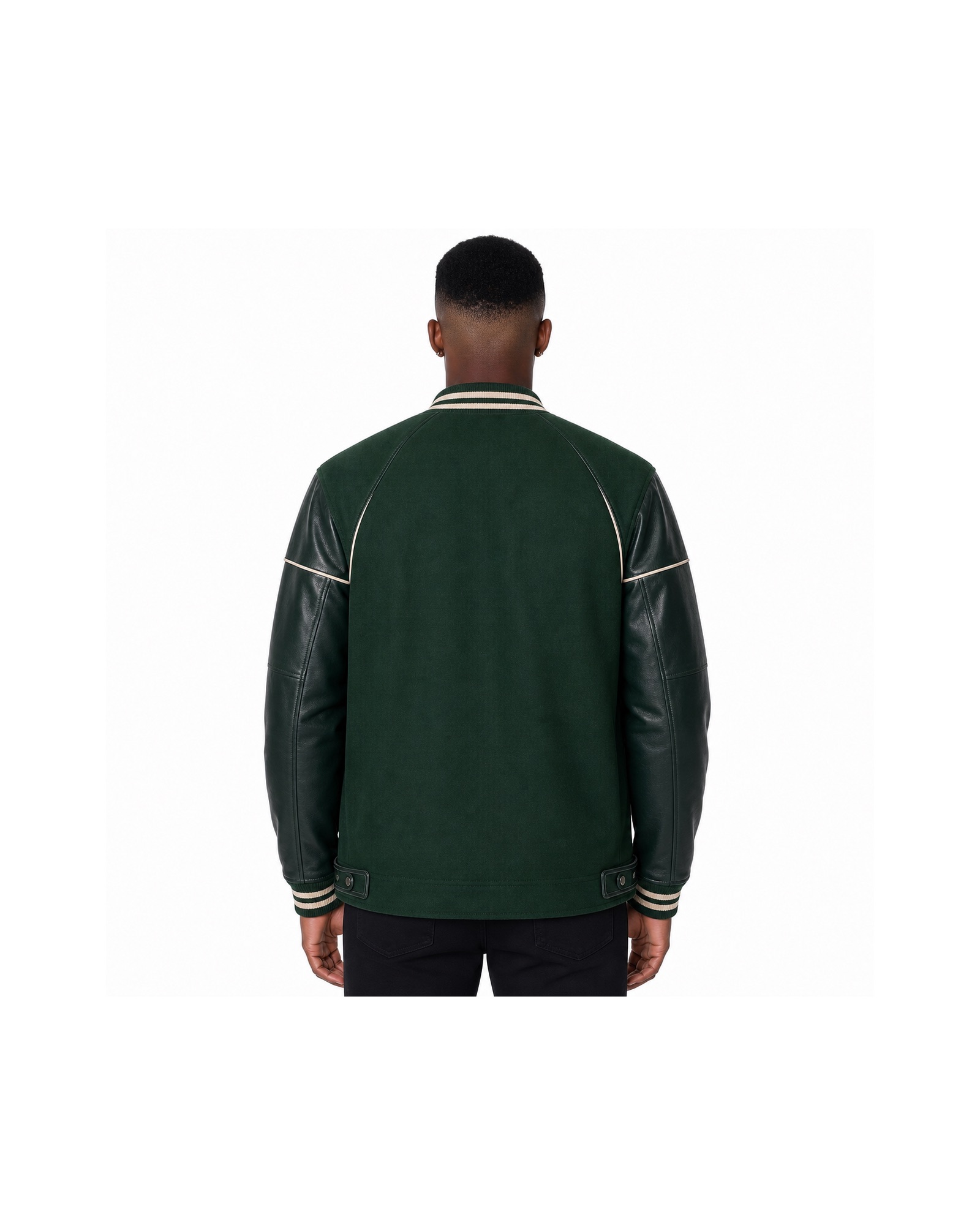 METRO Evergreen Circuit Varsity Jacket back product view on a white background