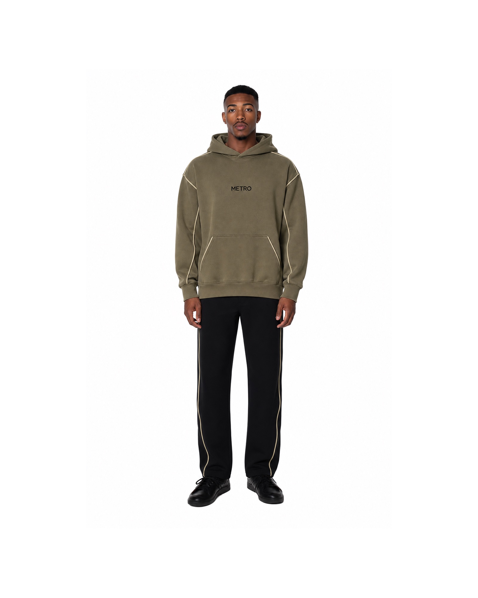 METRO Olive Arc Hoodie front product view on a white background