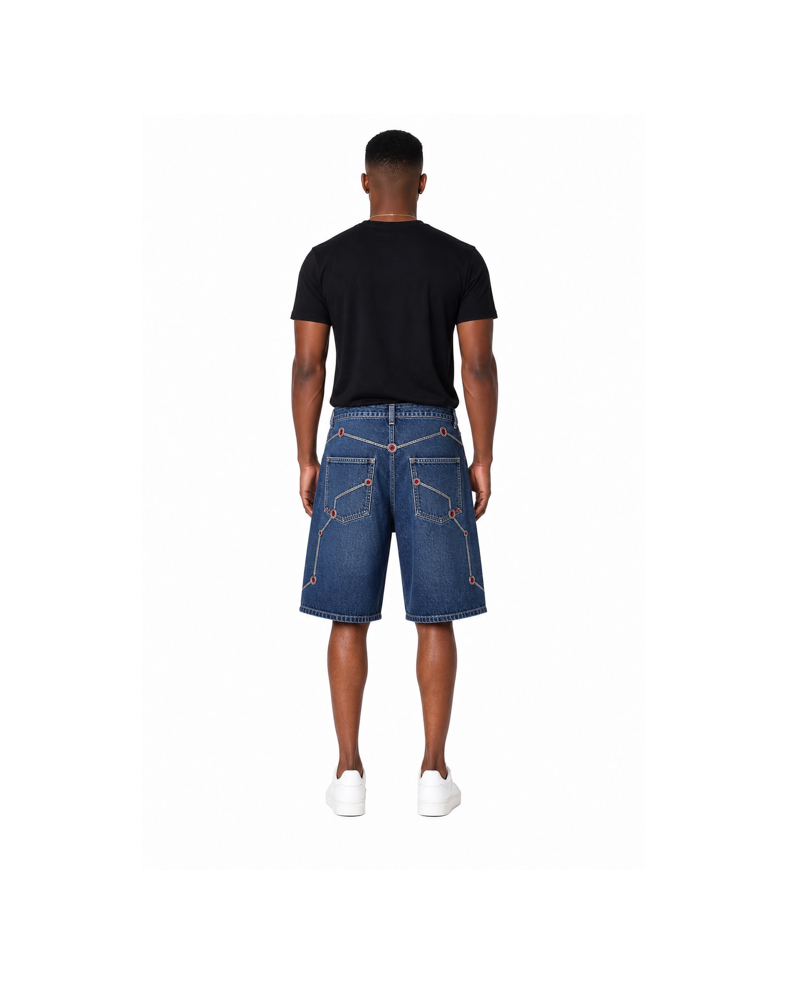 METRO Blue Grid Cargo Shorts back product view on a white background