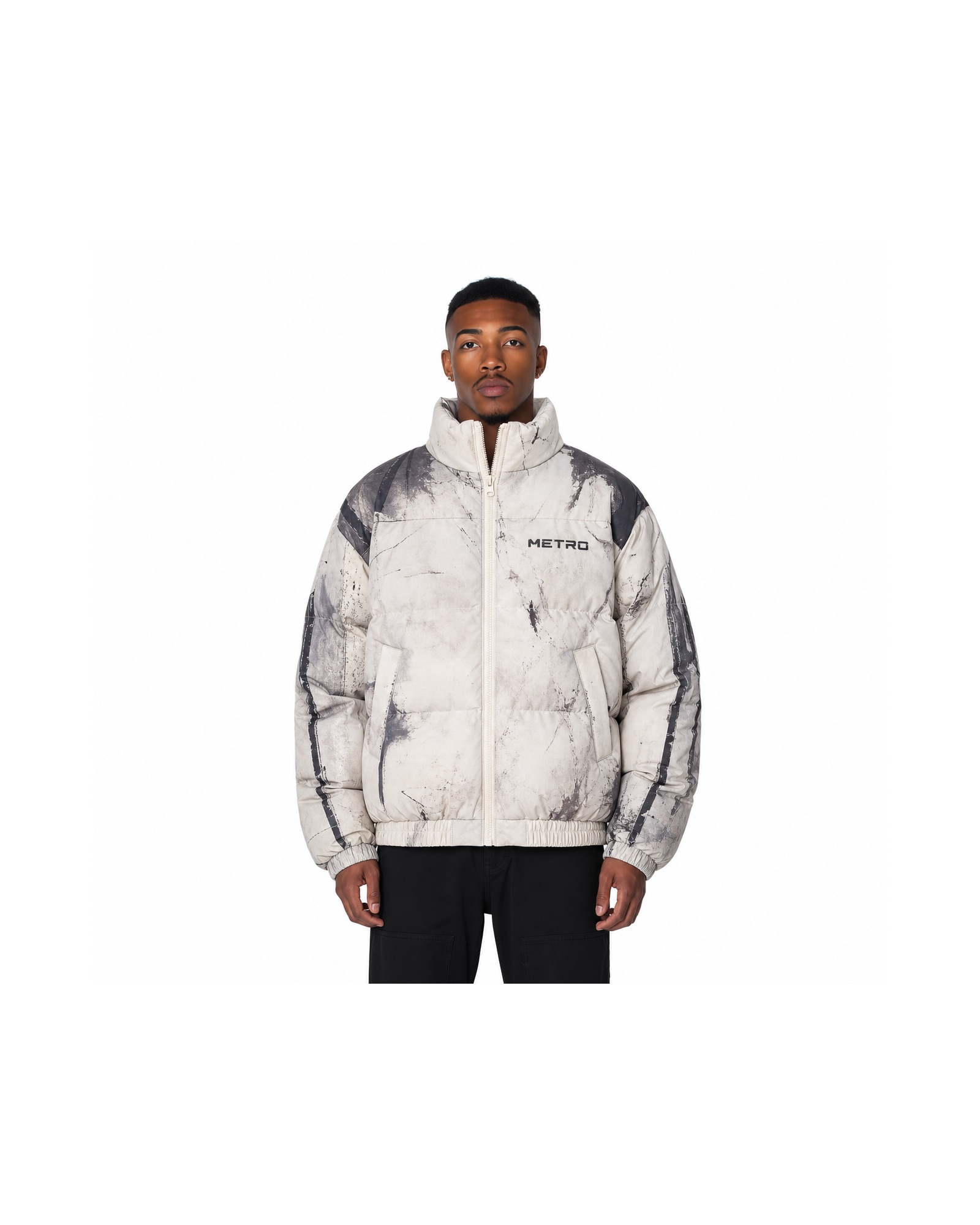 METRO Marble Transit Puffer Jacket front product view on a white background