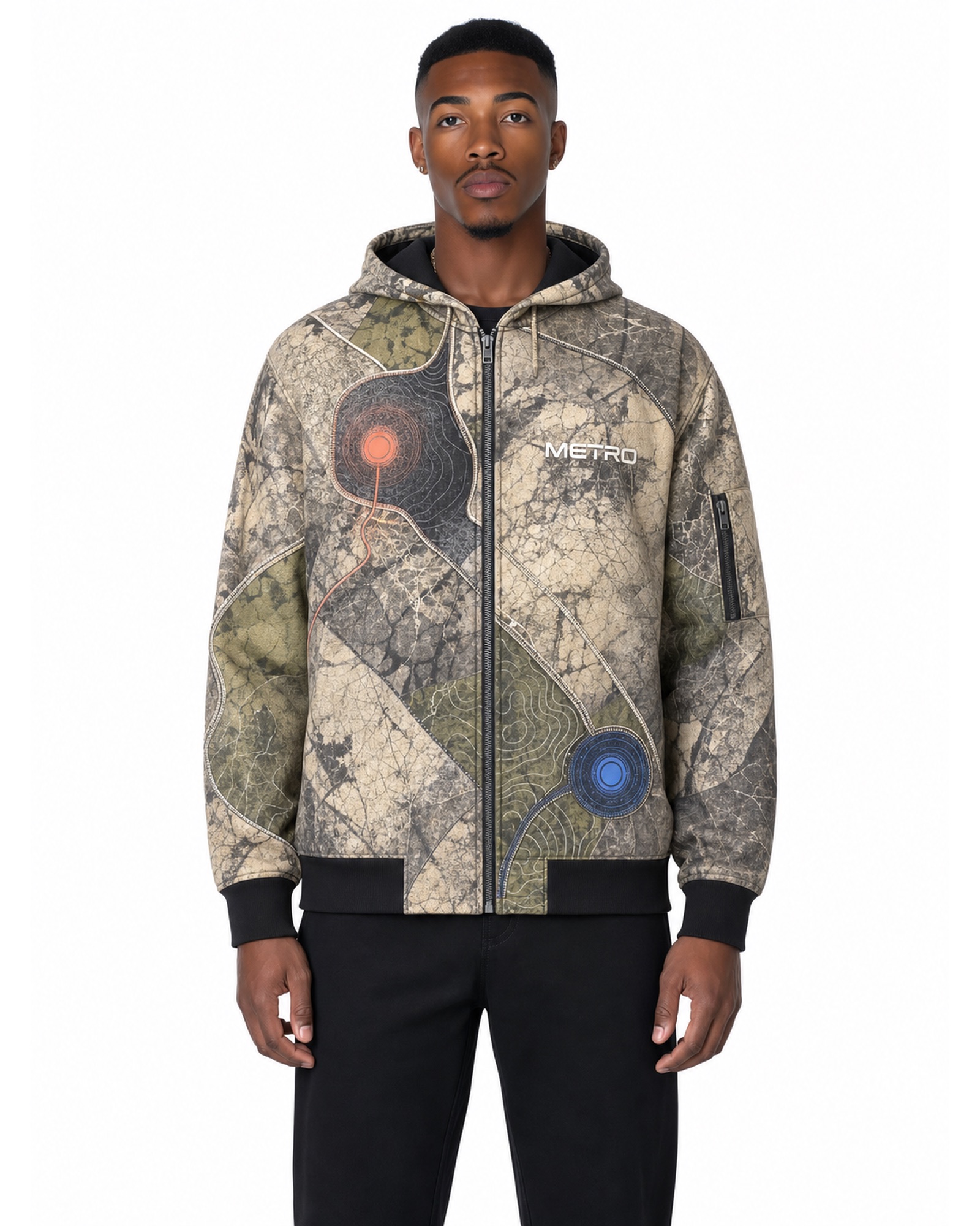 METRO Stone Atlas Zip Hoodie front product view on a white background
