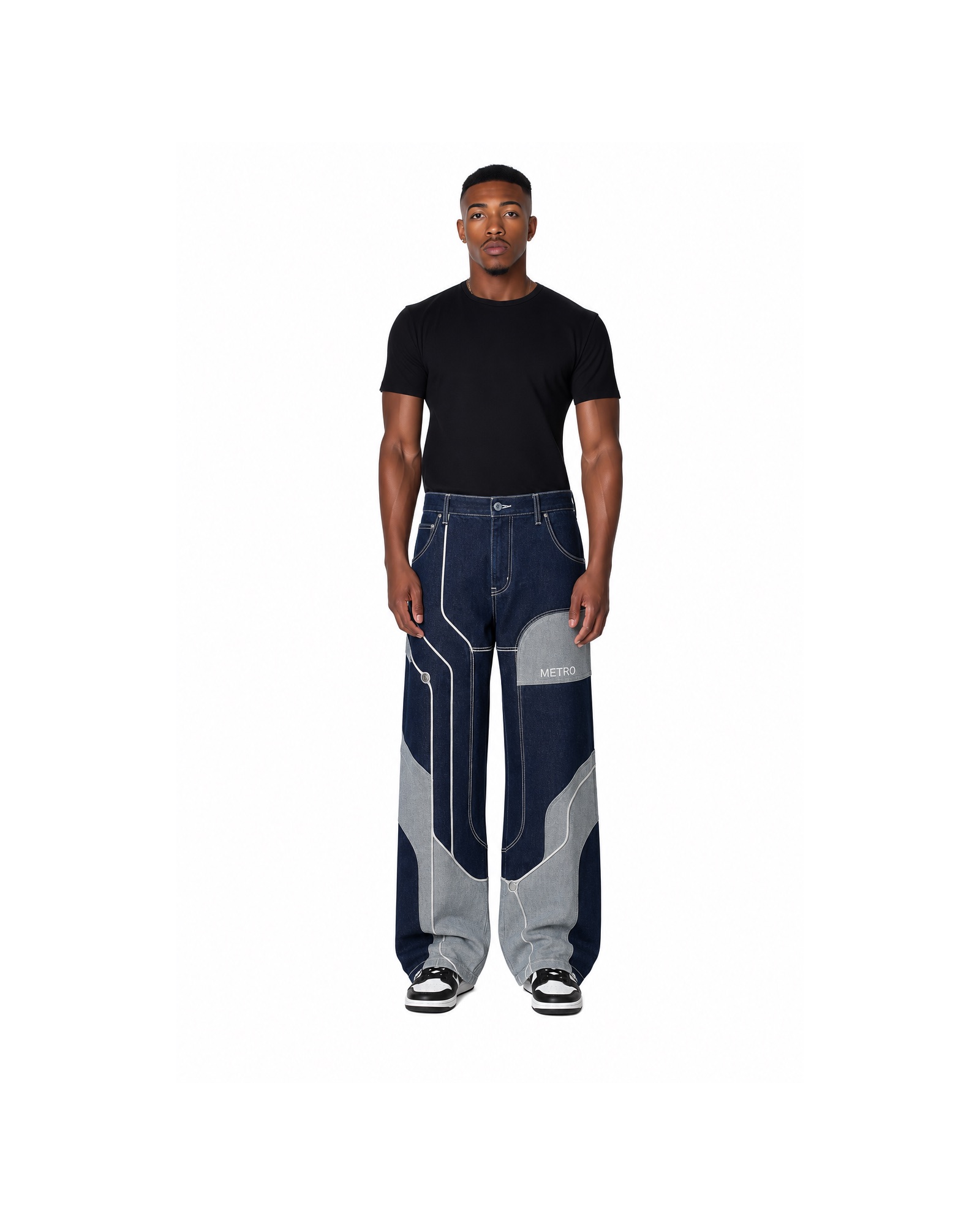 METRO Blue Uplink Track Pants front product view on a white background