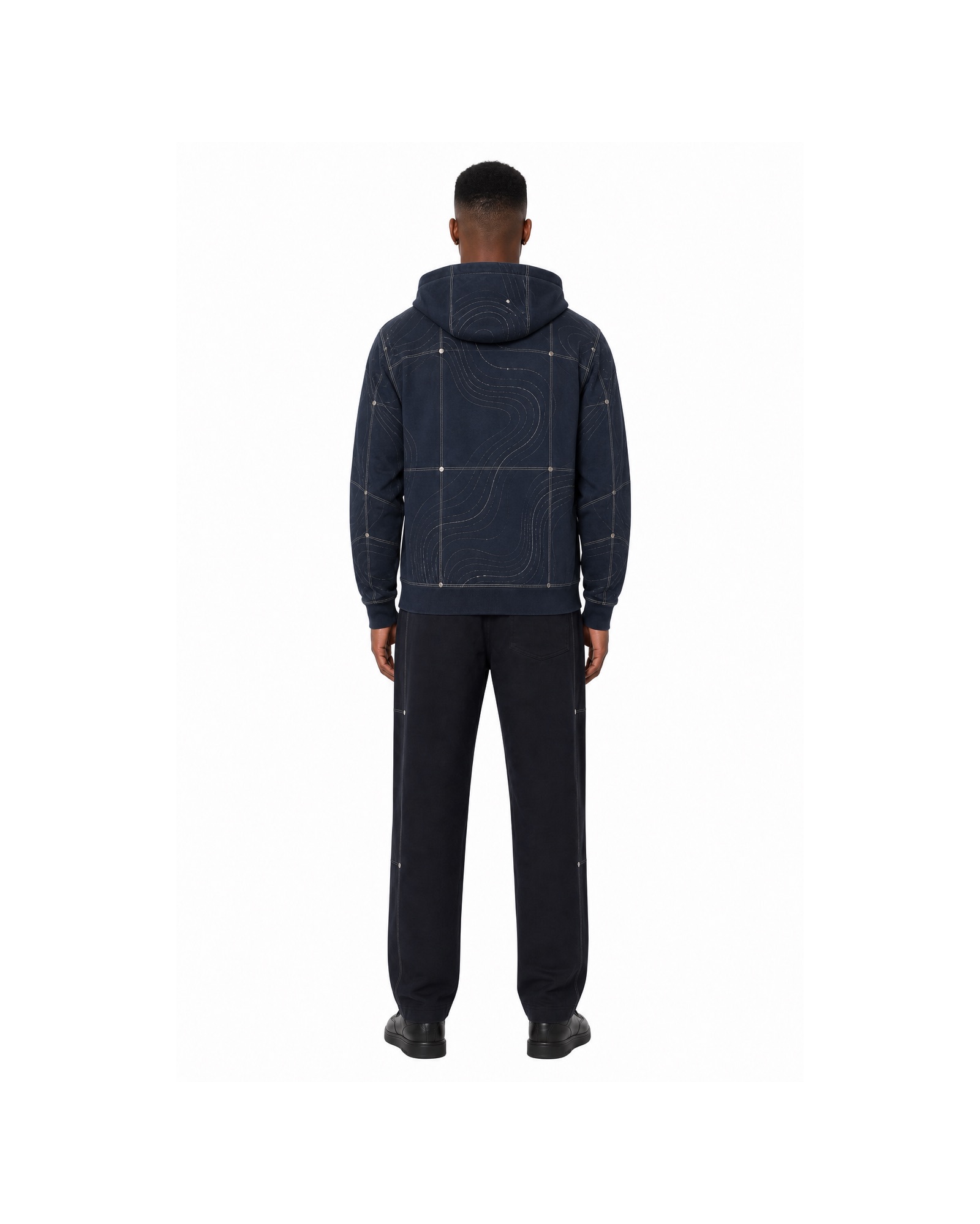 METRO Night Grid Zip Hoodie back product view on a white background
