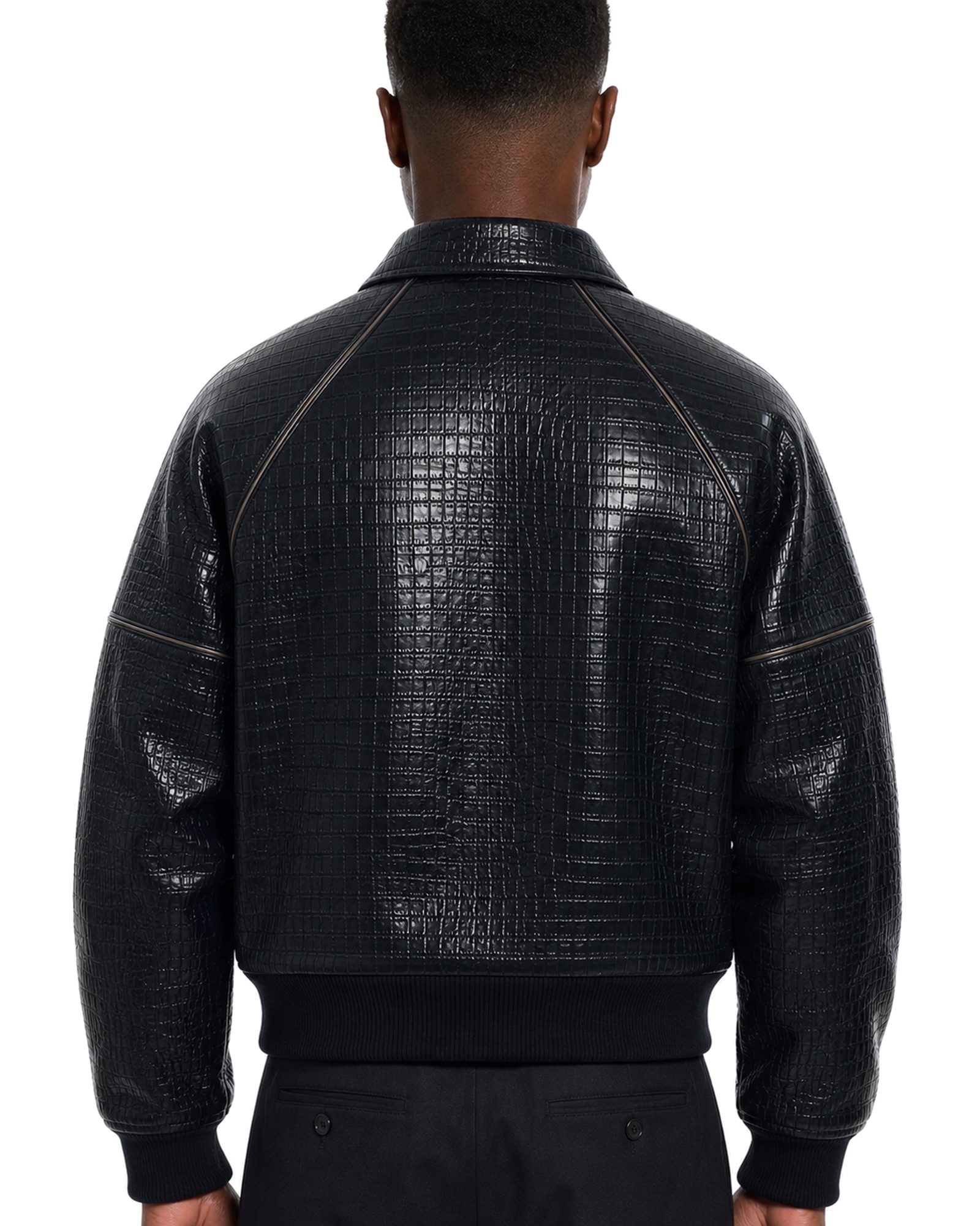 METRO Blackscale Leather Bomber back product view on a white background