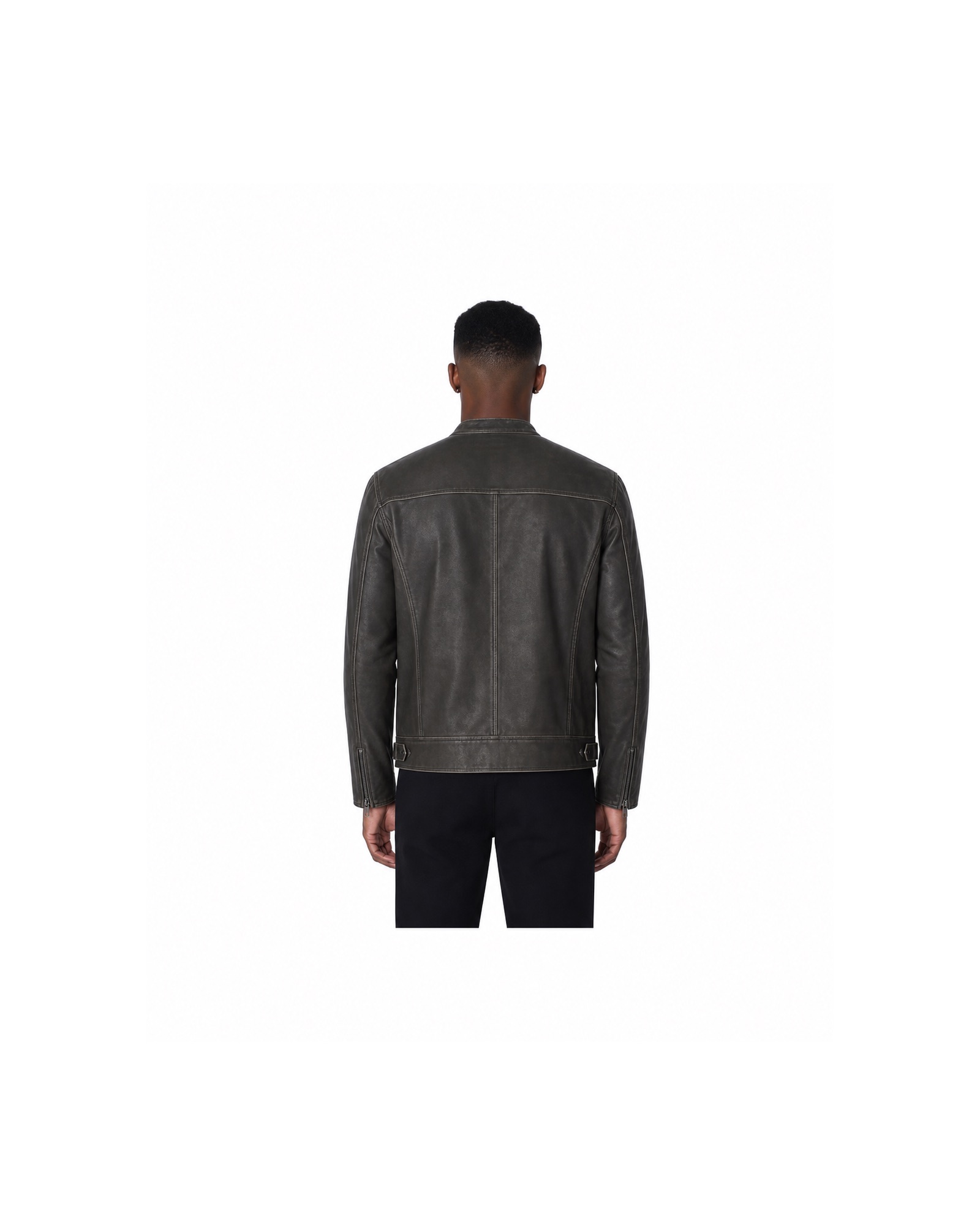 METRO Shadow Line Leather Jacket back product view on a white background