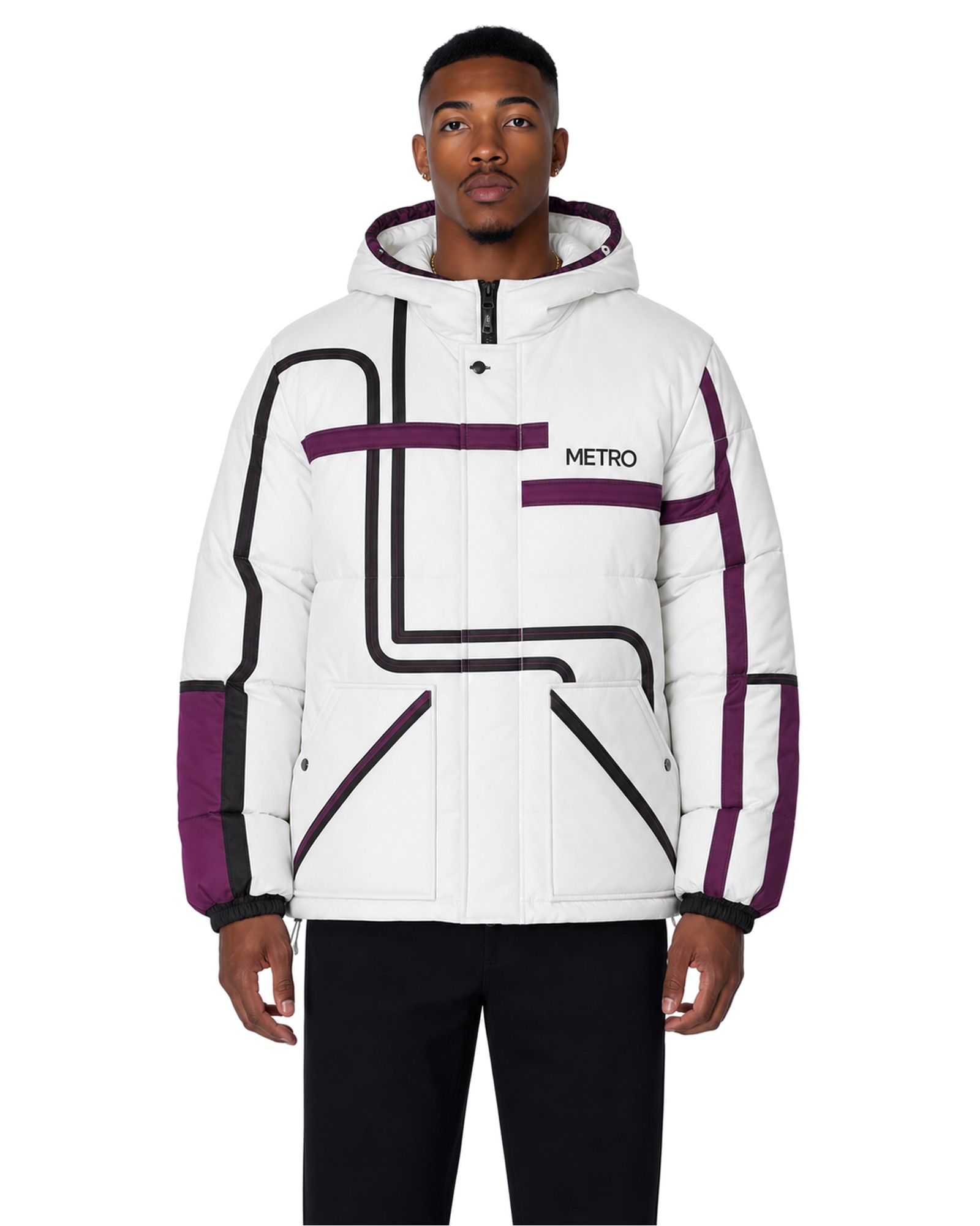 METRO Plum Loop Puffer Jacket front product view on a white background