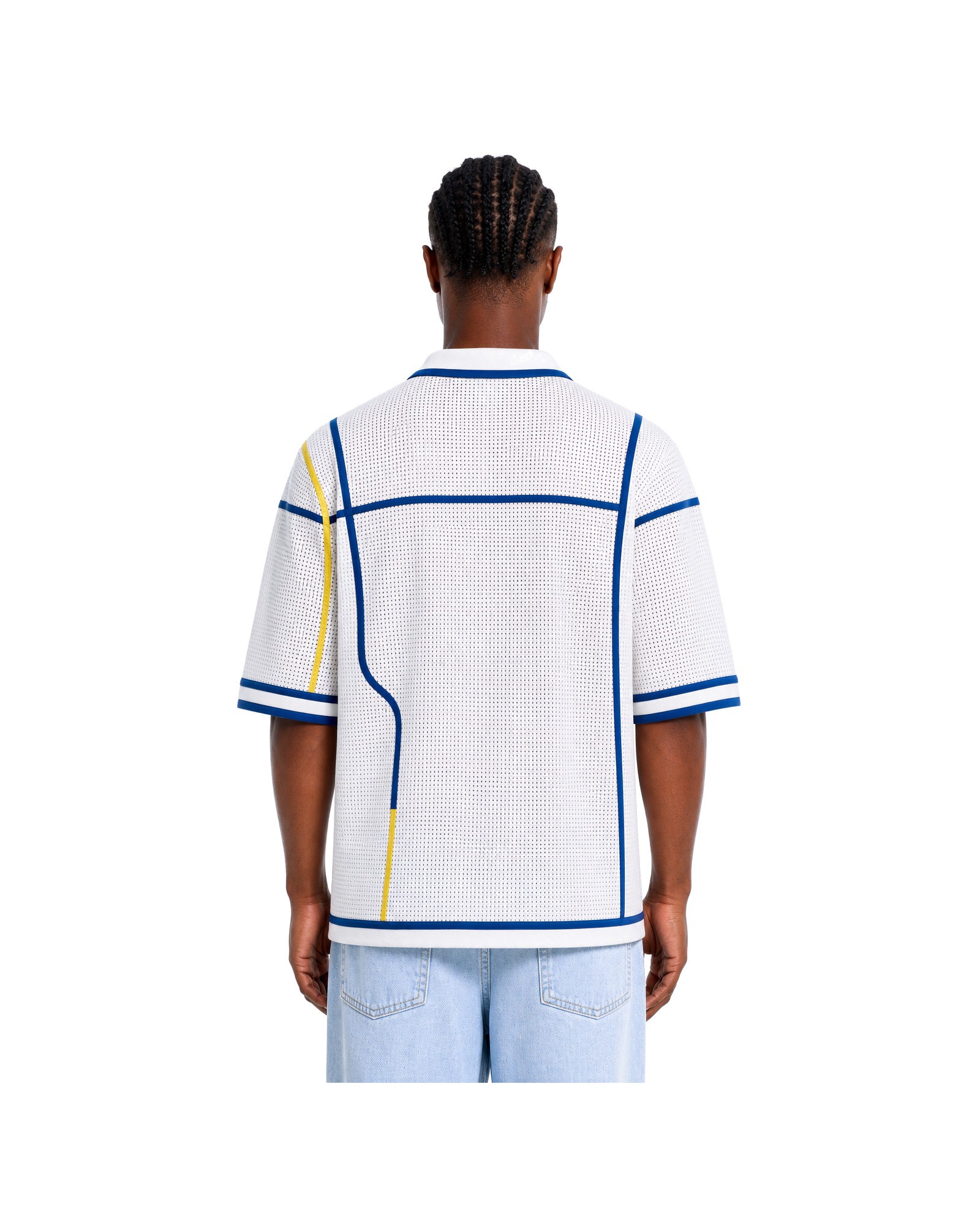 METRO Blue Loop Mesh Polo back product view on a white background