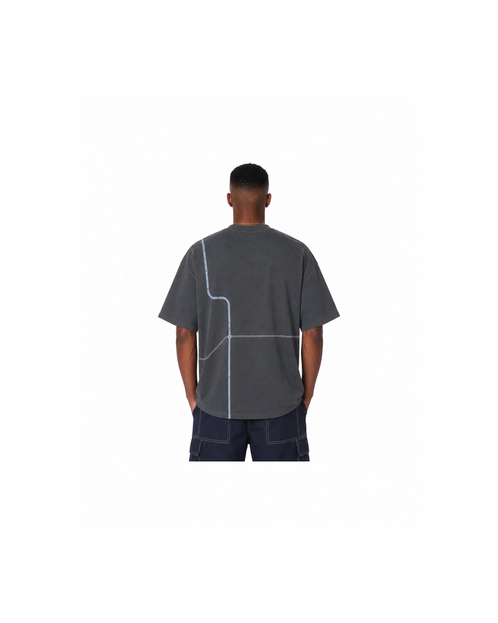 METRO Blue Circuit Oversized Tee back product view on a white background