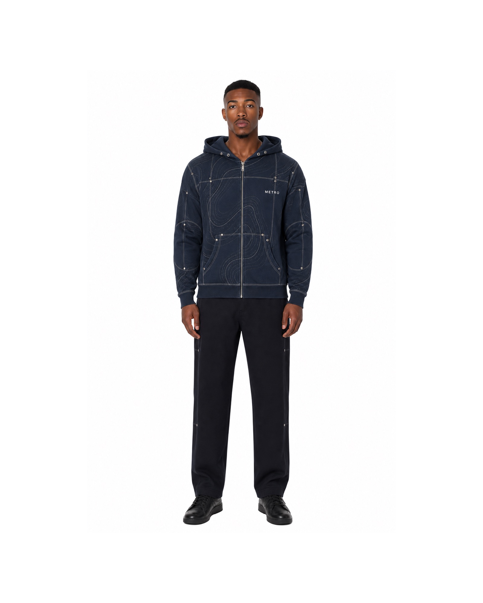 METRO Night Grid Zip Hoodie front product view on a white background
