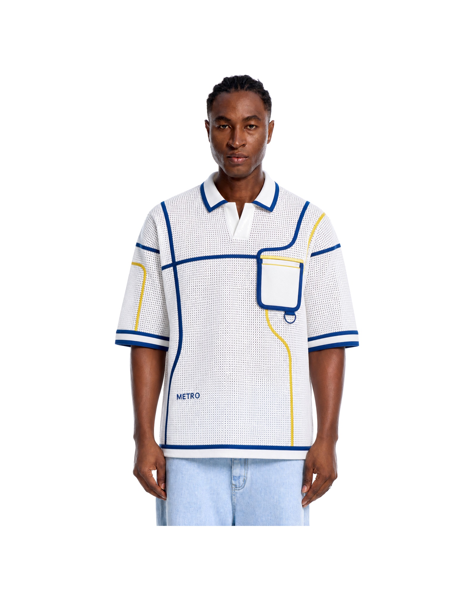 METRO Blue Loop Mesh Polo front product view on a white background