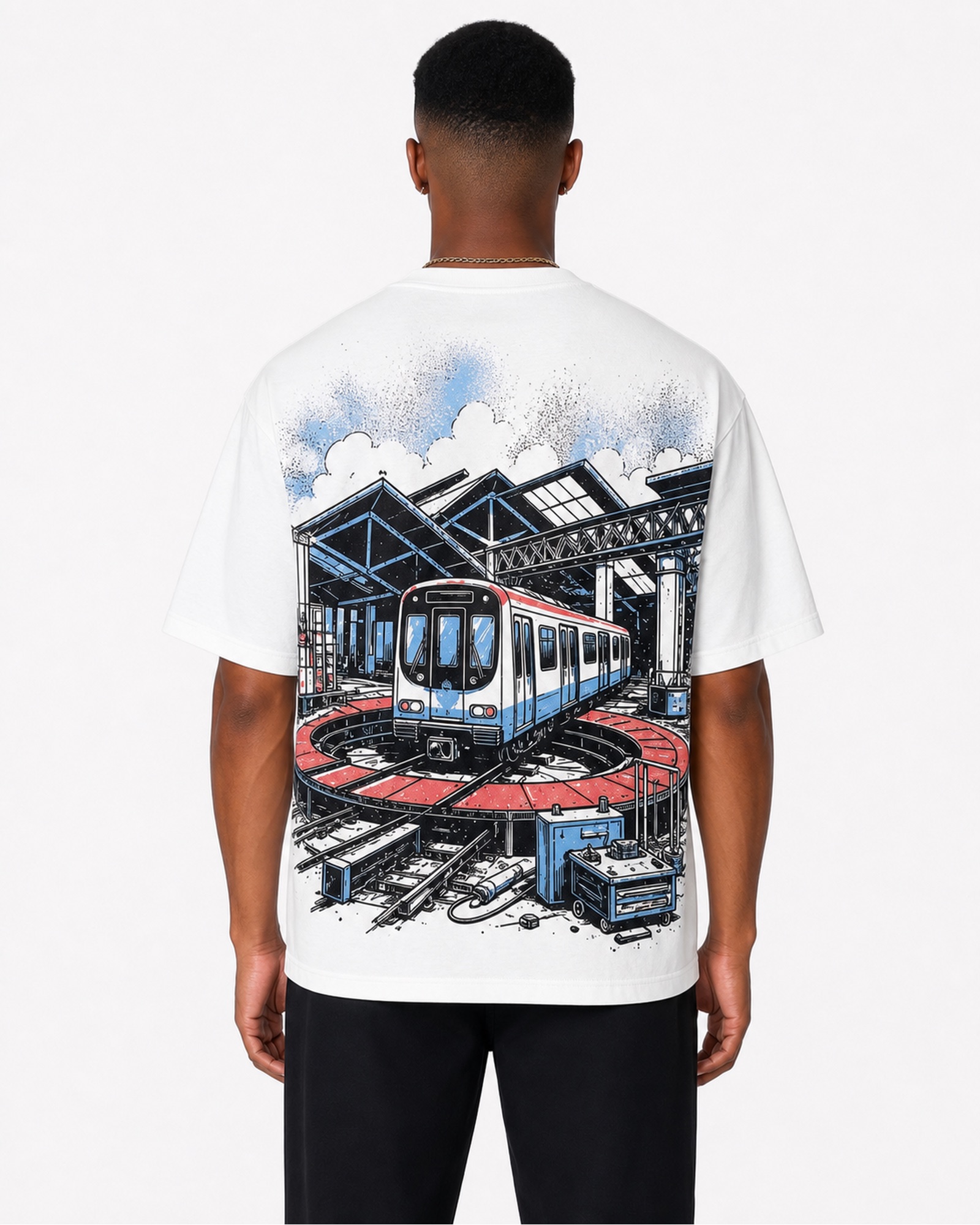 METRO White Transit Hub Graphic Tee back product view on a white background