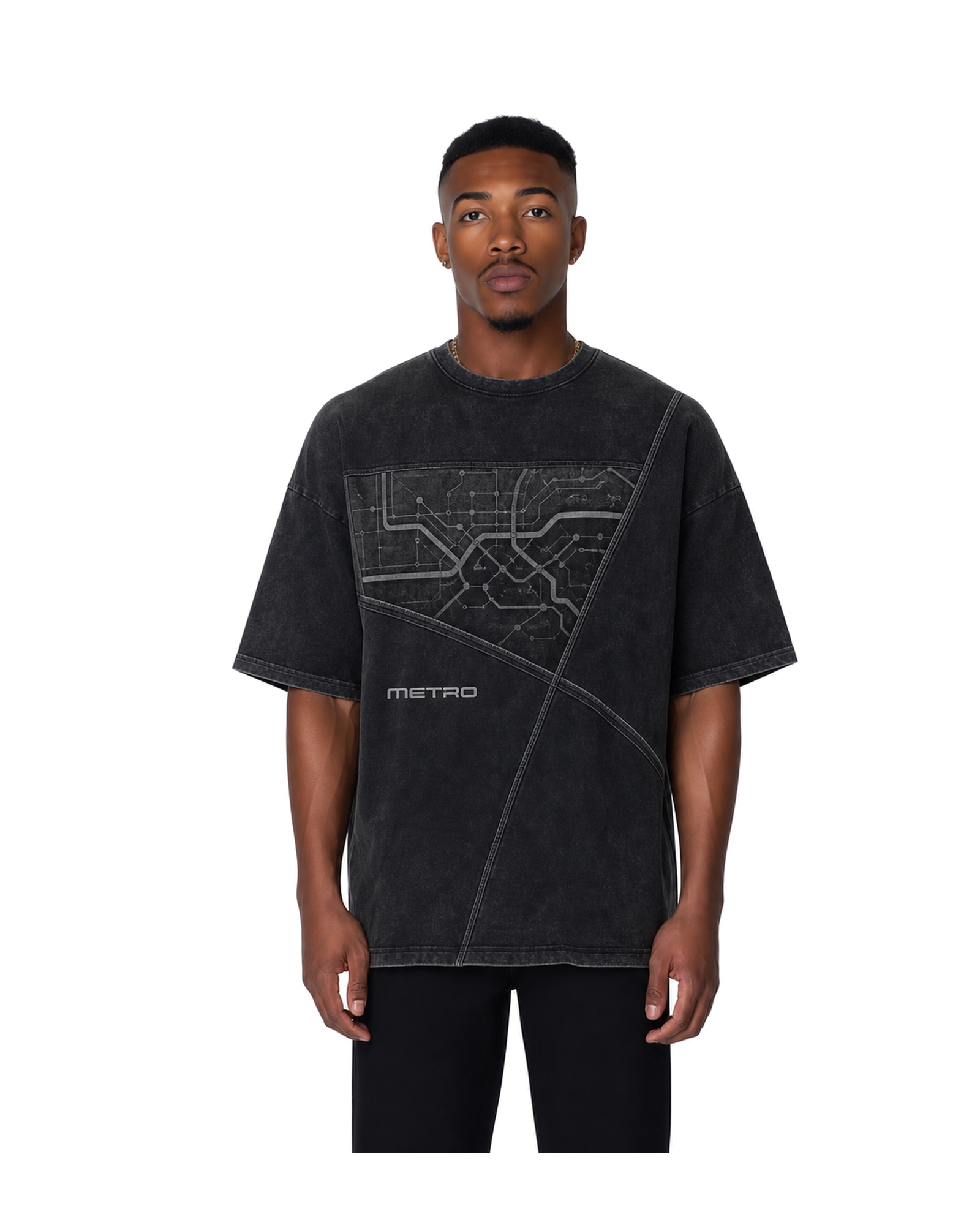METRO Night Grid Oversized Tee front product view on a white background