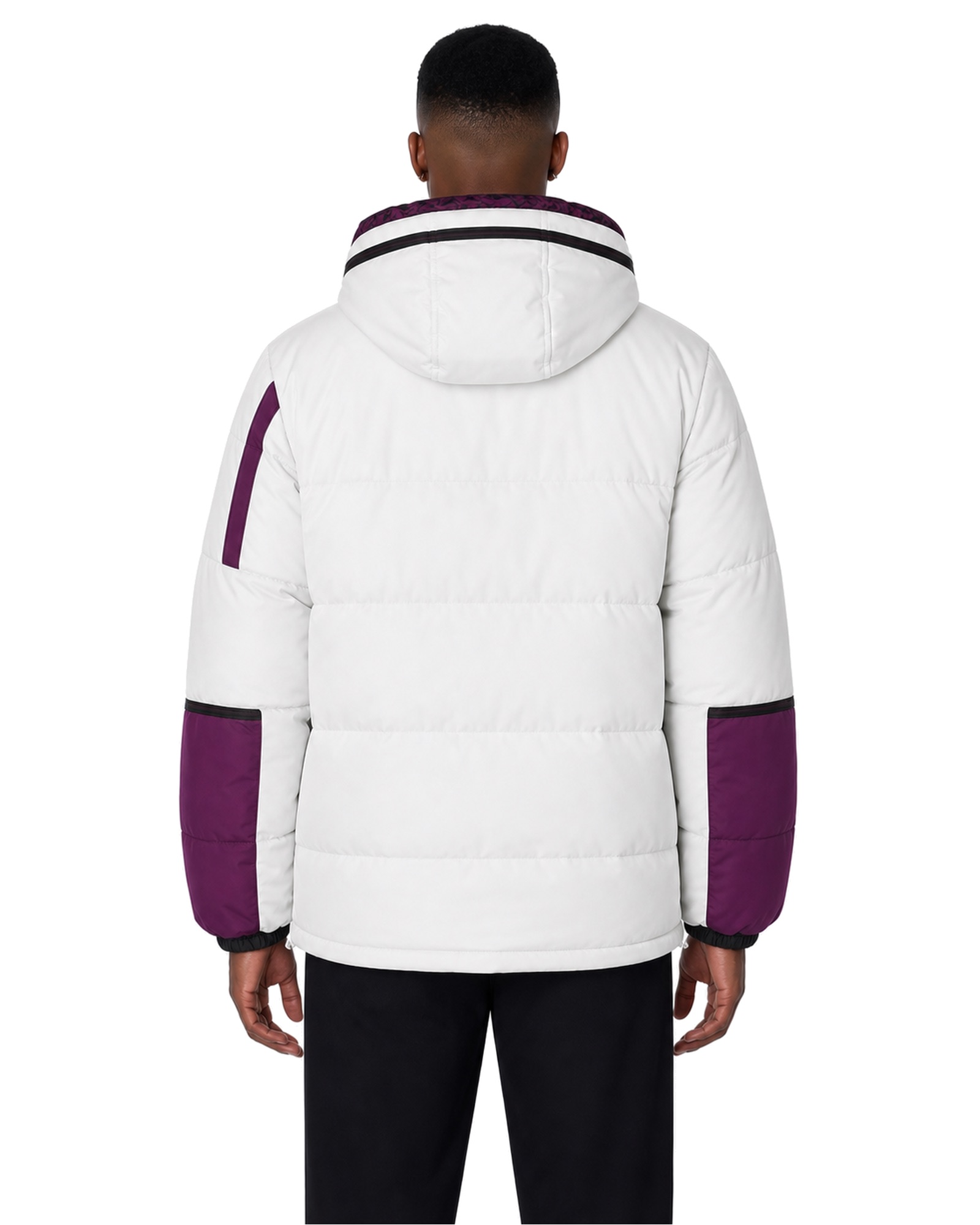 METRO Plum Loop Puffer Jacket back product view on a white background