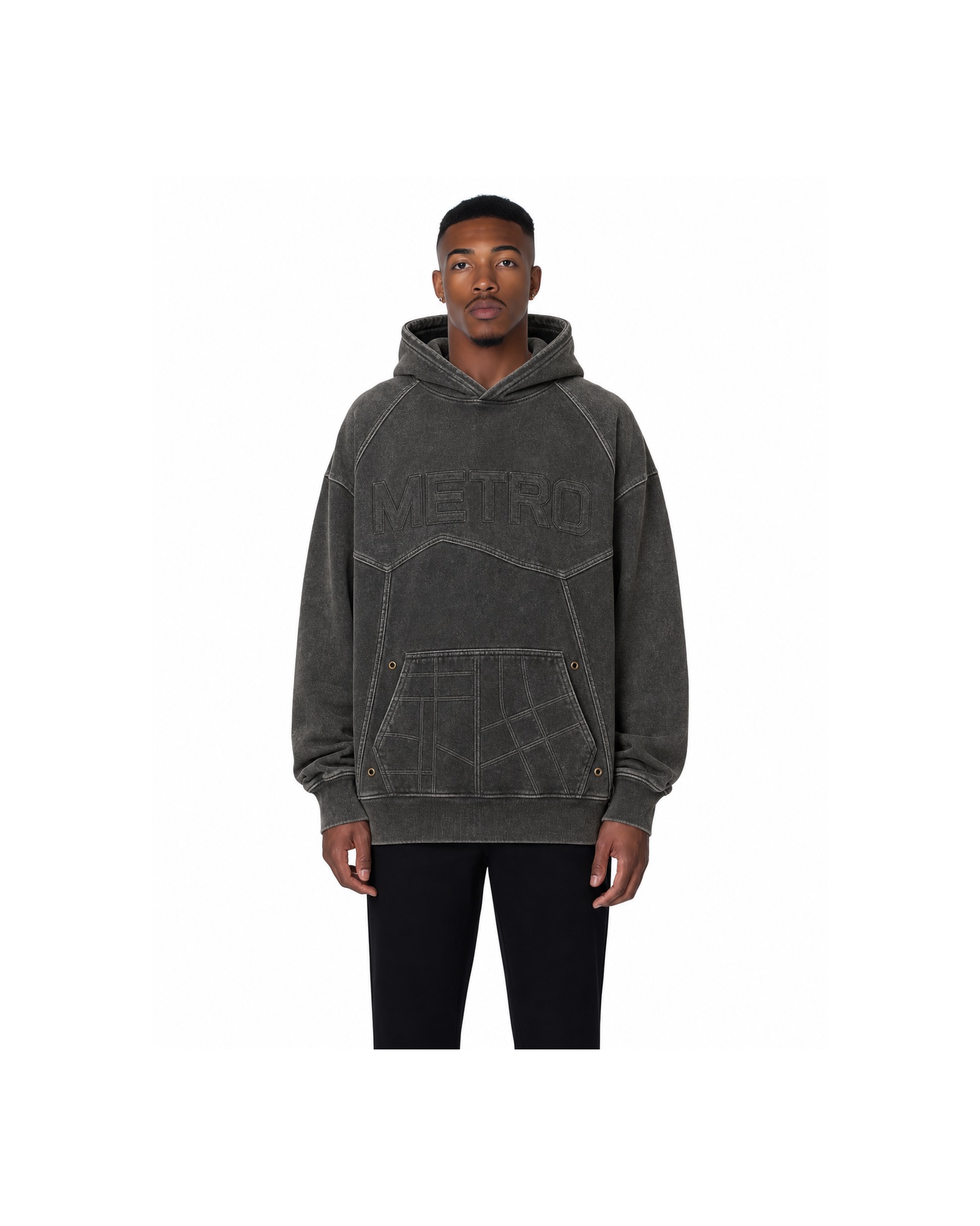 METRO Graphite Atlas Hoodie front product view on a white background