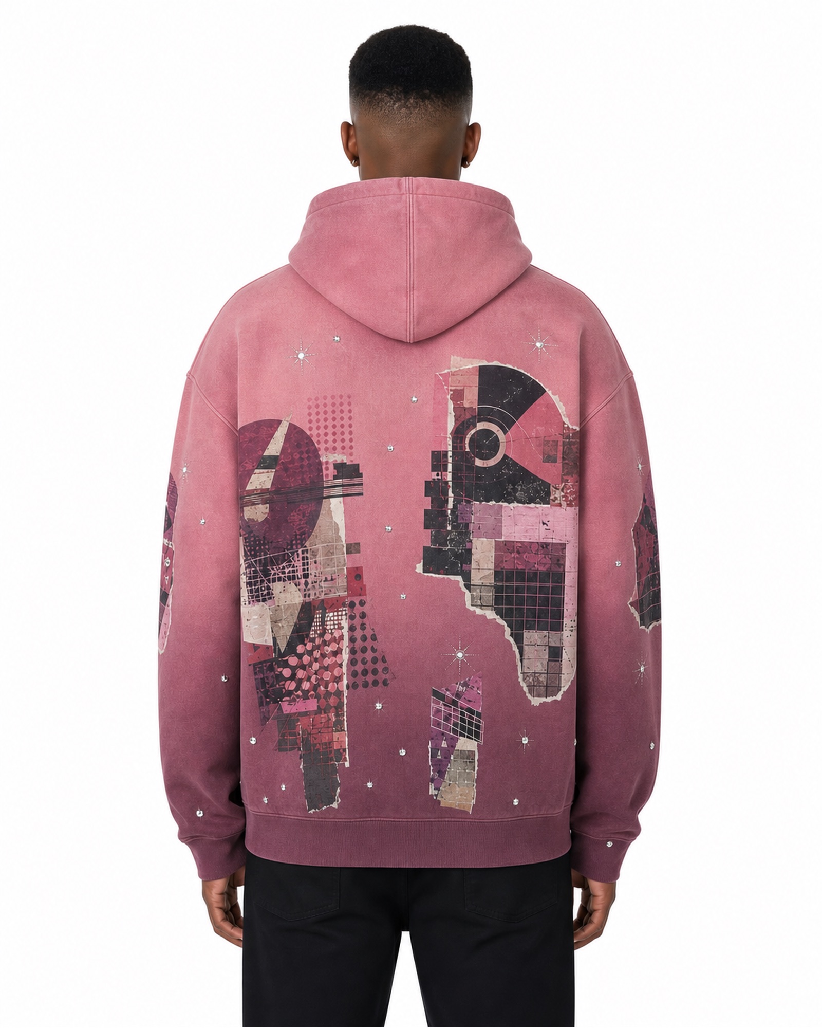 METRO Rose Collage Zip Hoodie back product view on a white background