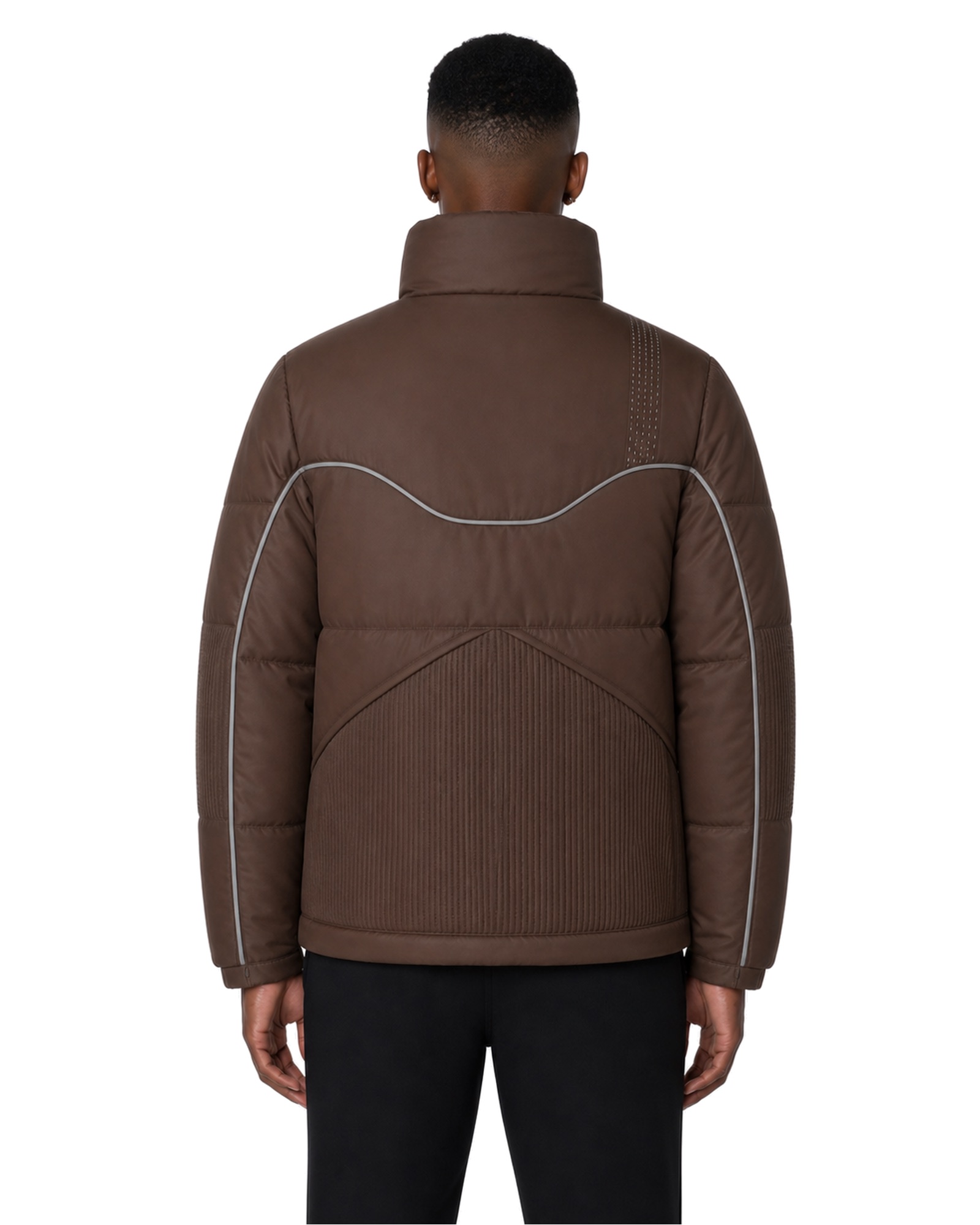 METRO Umber Circuit Puffer Jacket back product view on a white background