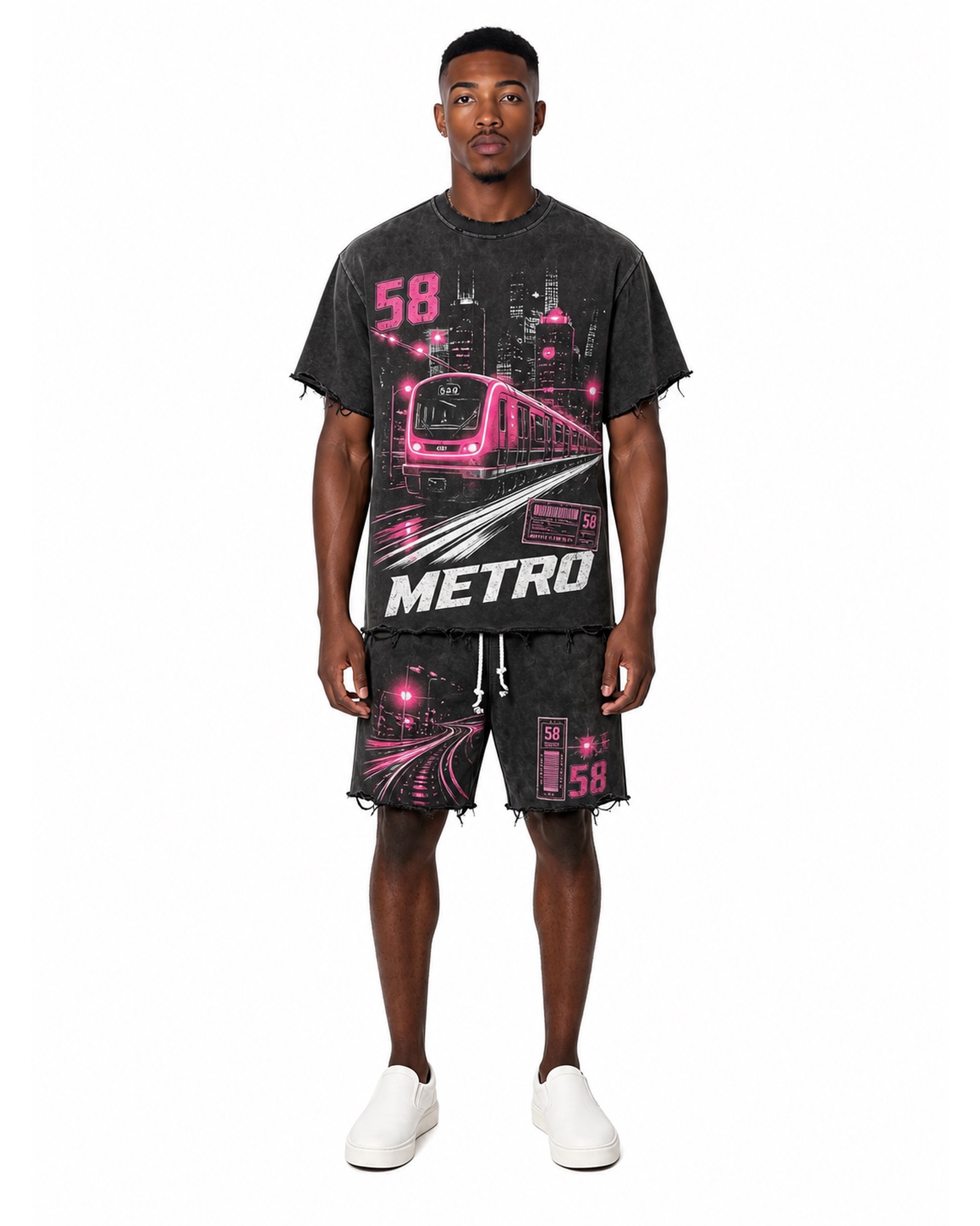 METRO Magenta Circuit Shorts Set front product view on a white background
