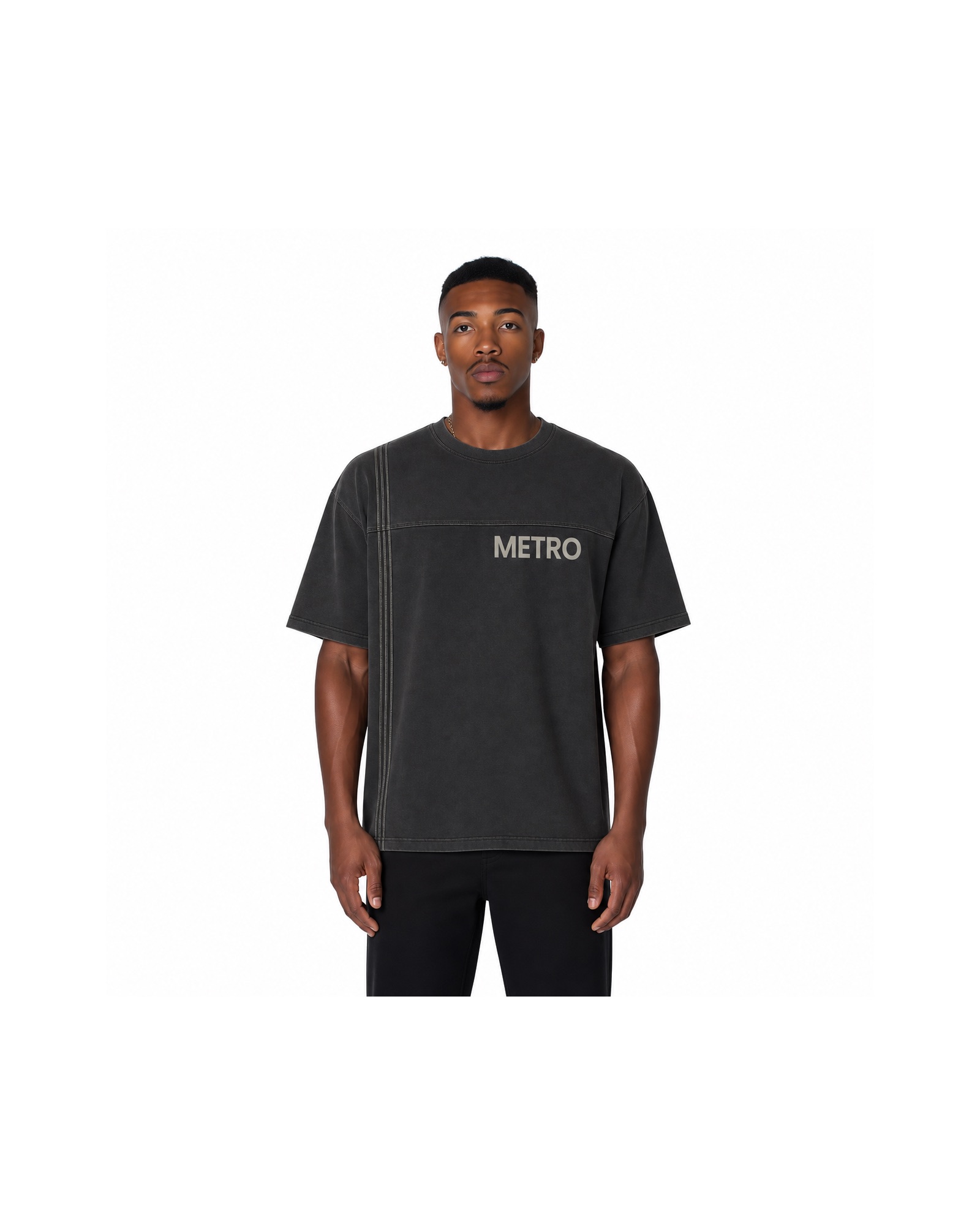 METRO Charcoal Wordmark Oversized Tee front product view on a white background