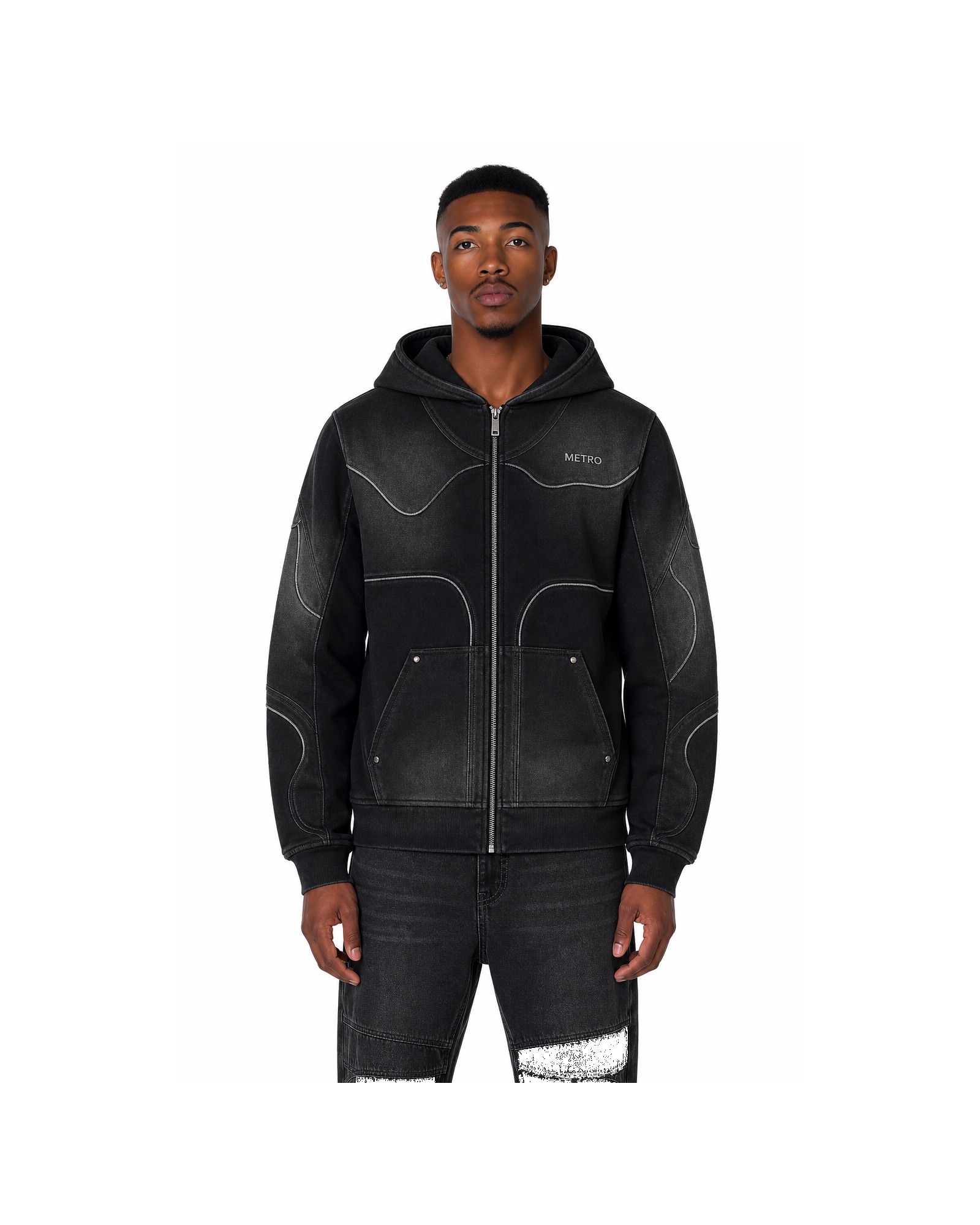 METRO Black Current Zip Jacket front product view on a white background