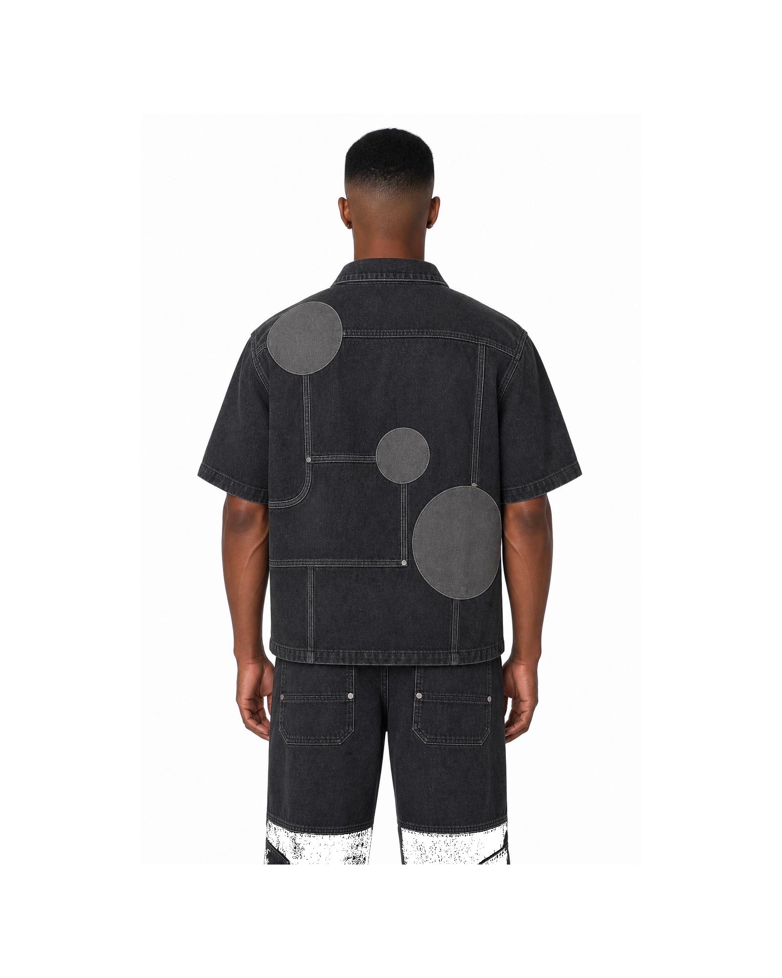 METRO Orbit Grid Denim Overshirt back product view on a white background