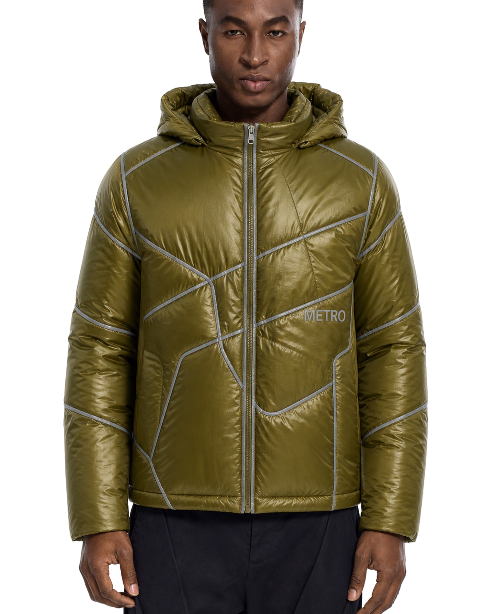 METRO Olive Vault Puffer front product view on a white background