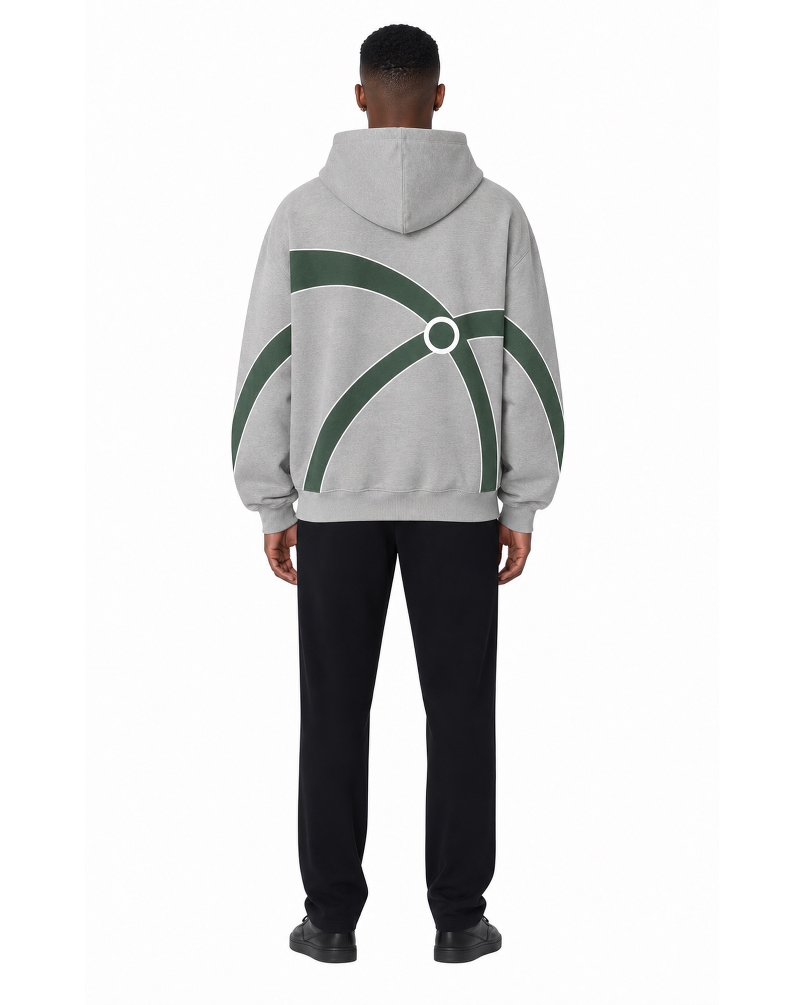 METRO Green Arc Hoodie back product view on a white background