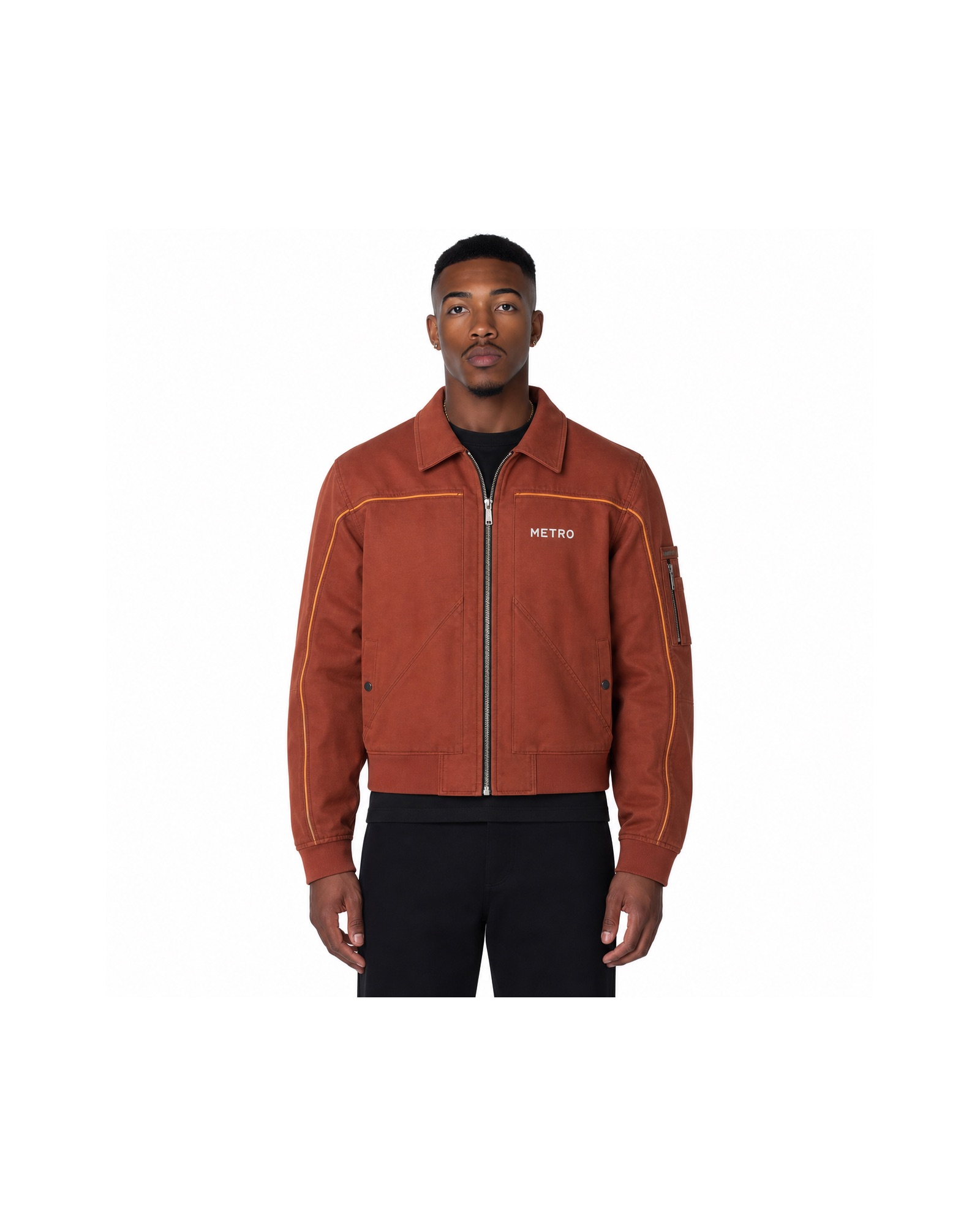 METRO Rust Signal Suede Jacket front product view on a white background