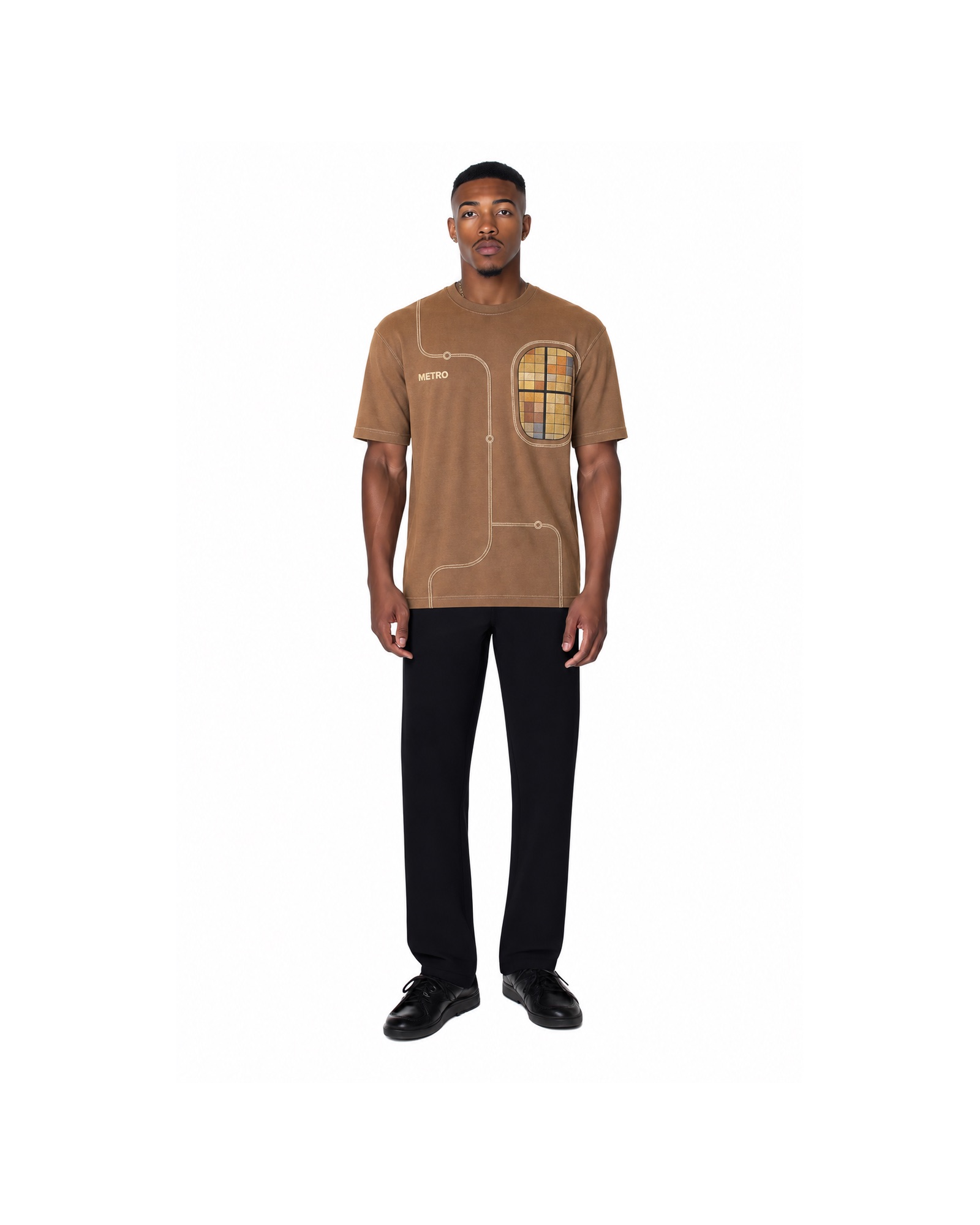 METRO Umber Grid Utility Tee front product view on a white background