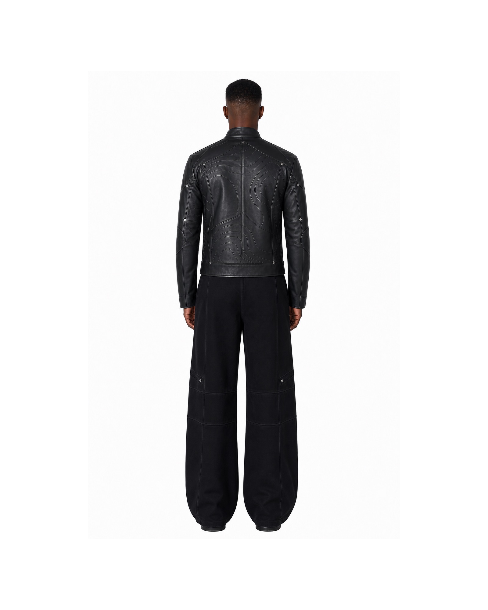 METRO Black Express Leather Jacket back product view on a white background