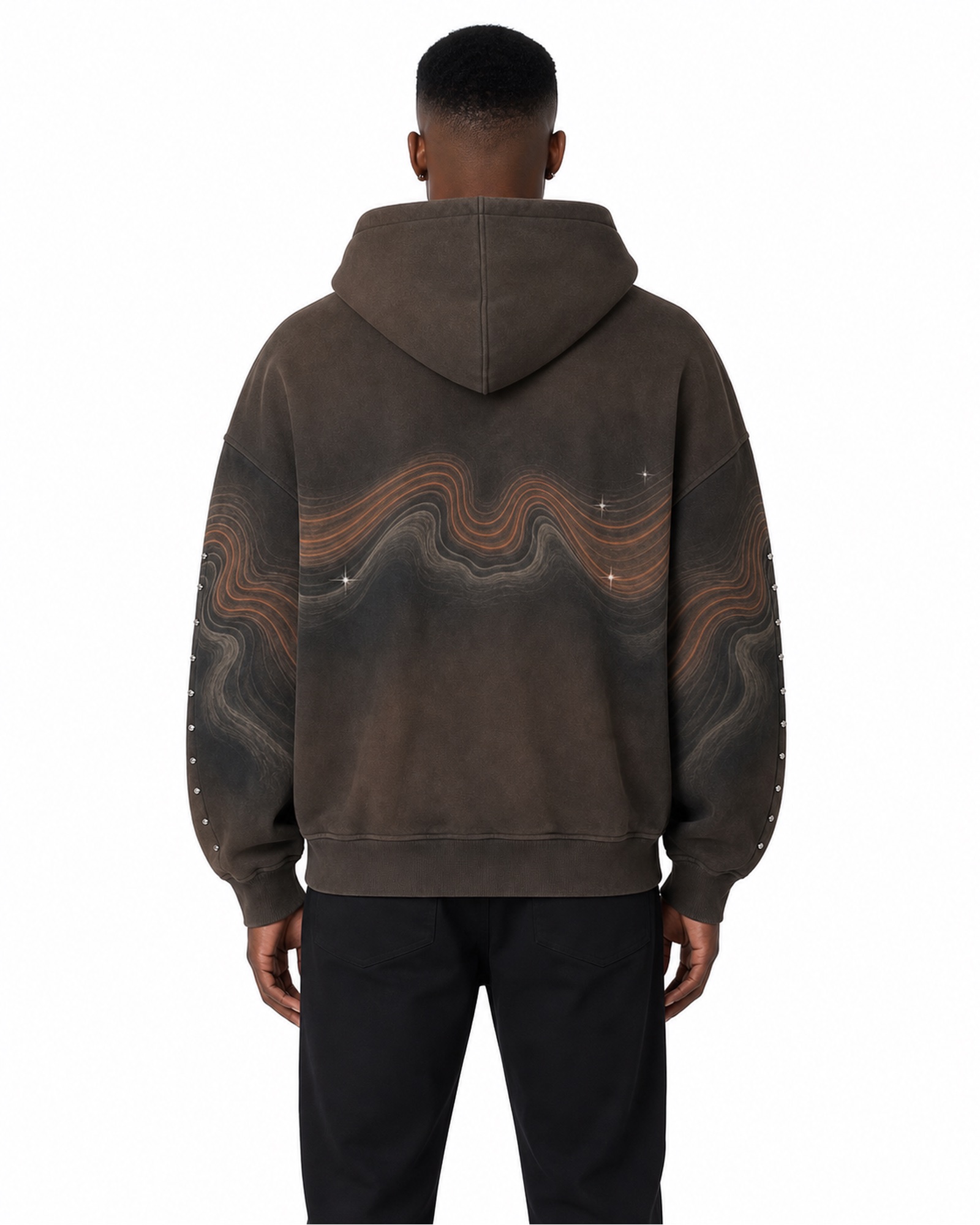 METRO Charcoal Topography Zip Hoodie back product view on a white background