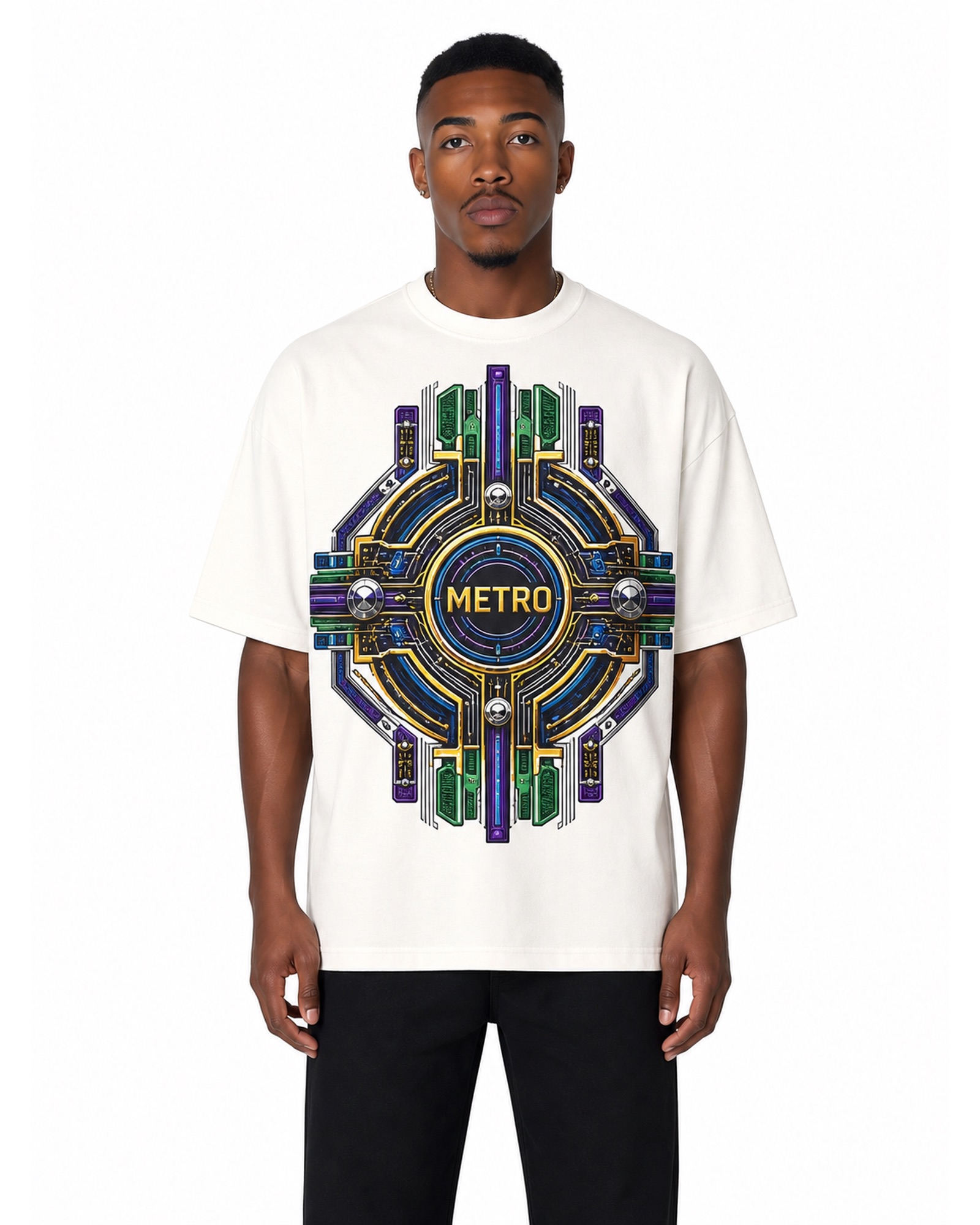 METRO Prism Terminal Graphic Tee front product view on a white background