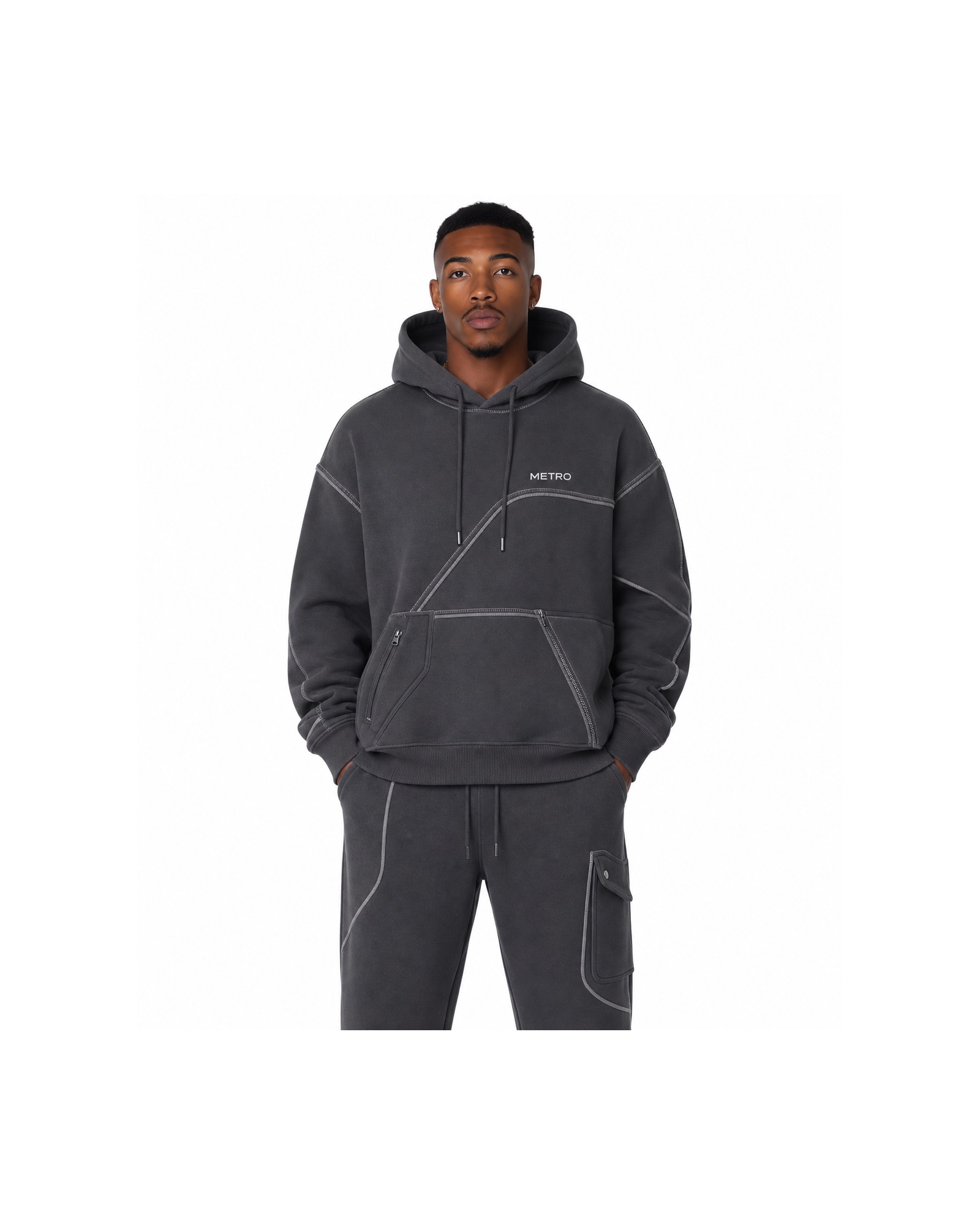 METRO Tunnel Route Hoodie Set front product view on a white background