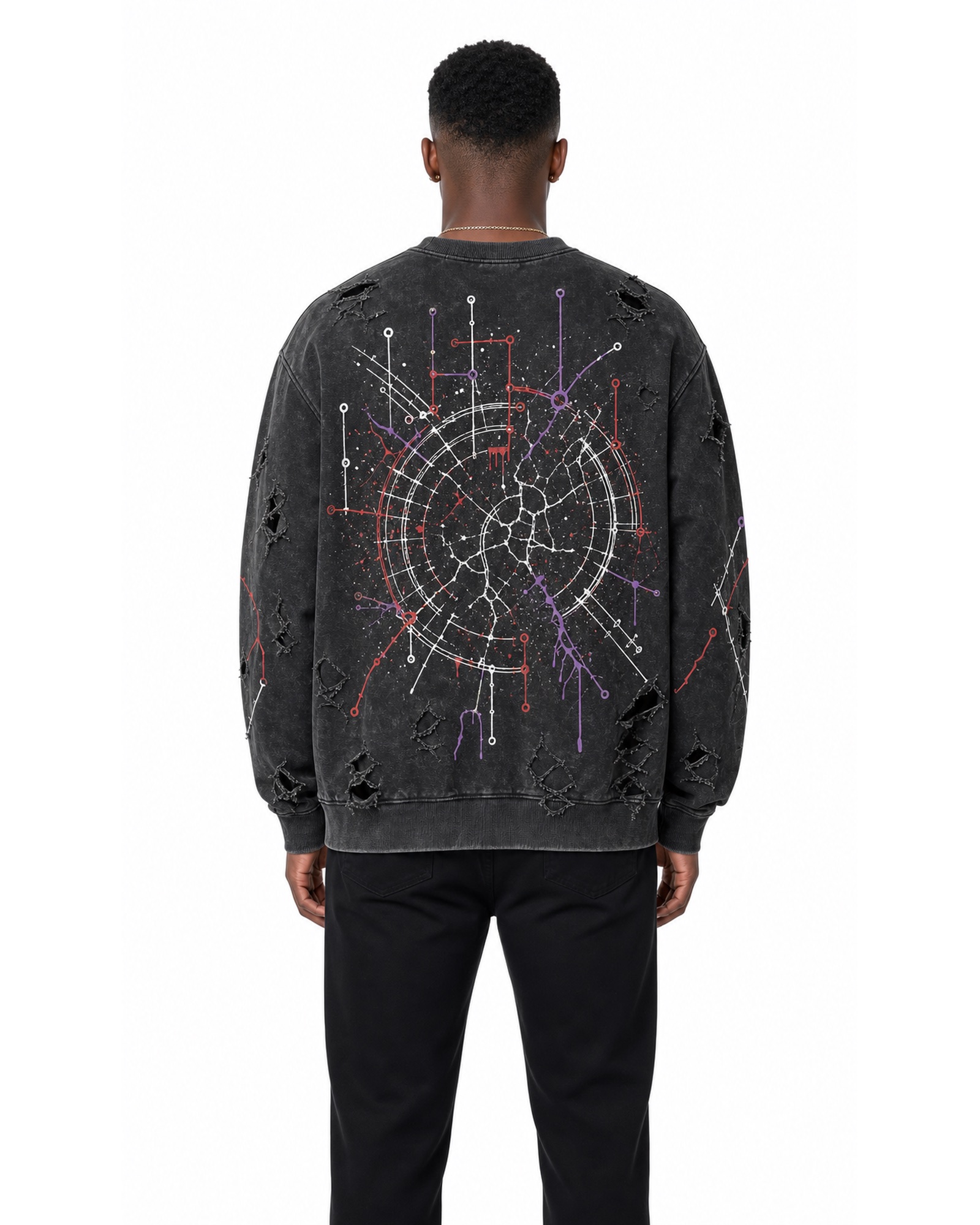 METRO Electric Constellation Crewneck back product view on a white background
