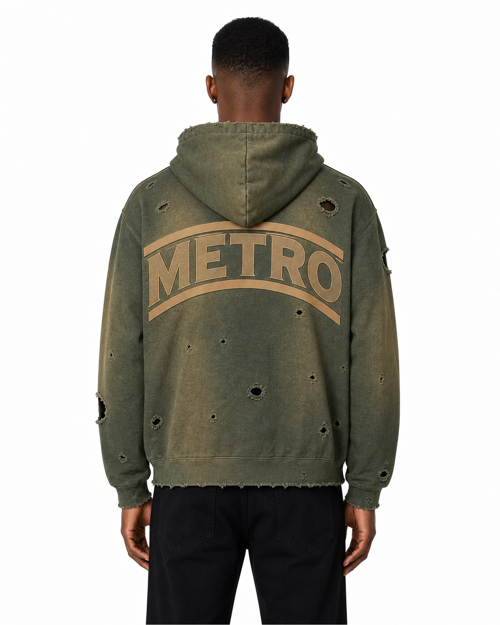 METRO Olive Arc Sweatshirt back product view on a white background