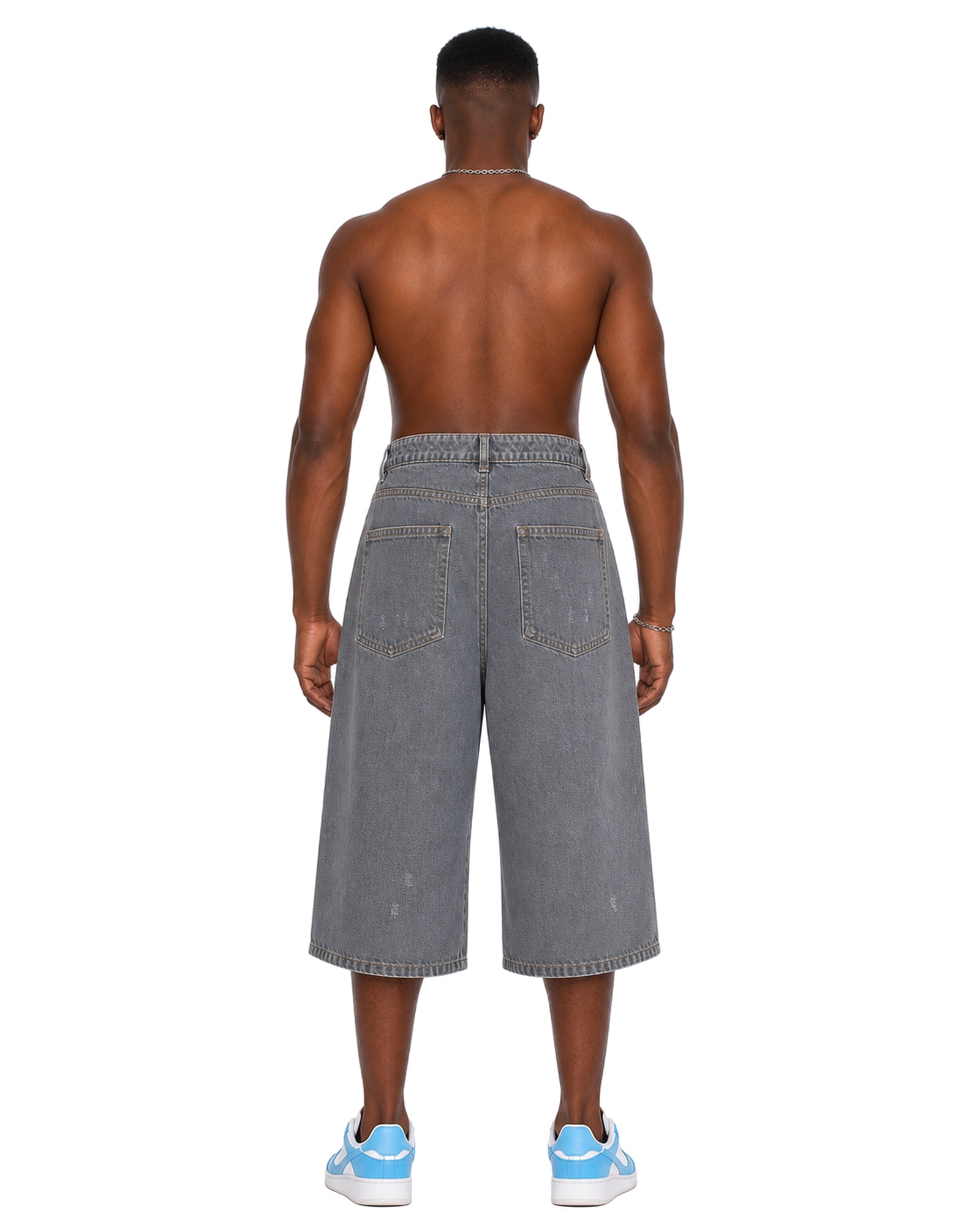 METRO Silver Route Denim Jorts back product view on a white background
