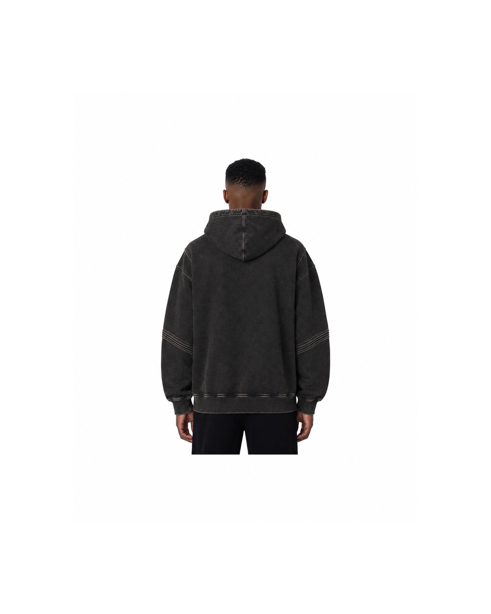 METRO Black Rail Hoodie back product view on a white background