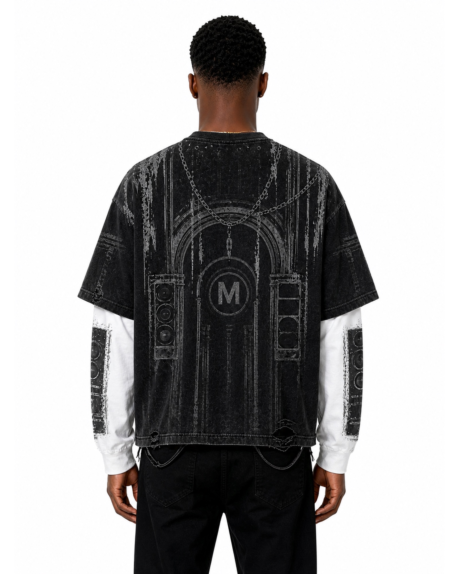 METRO Shadow Blueprint Layered Tee back product view on a white background