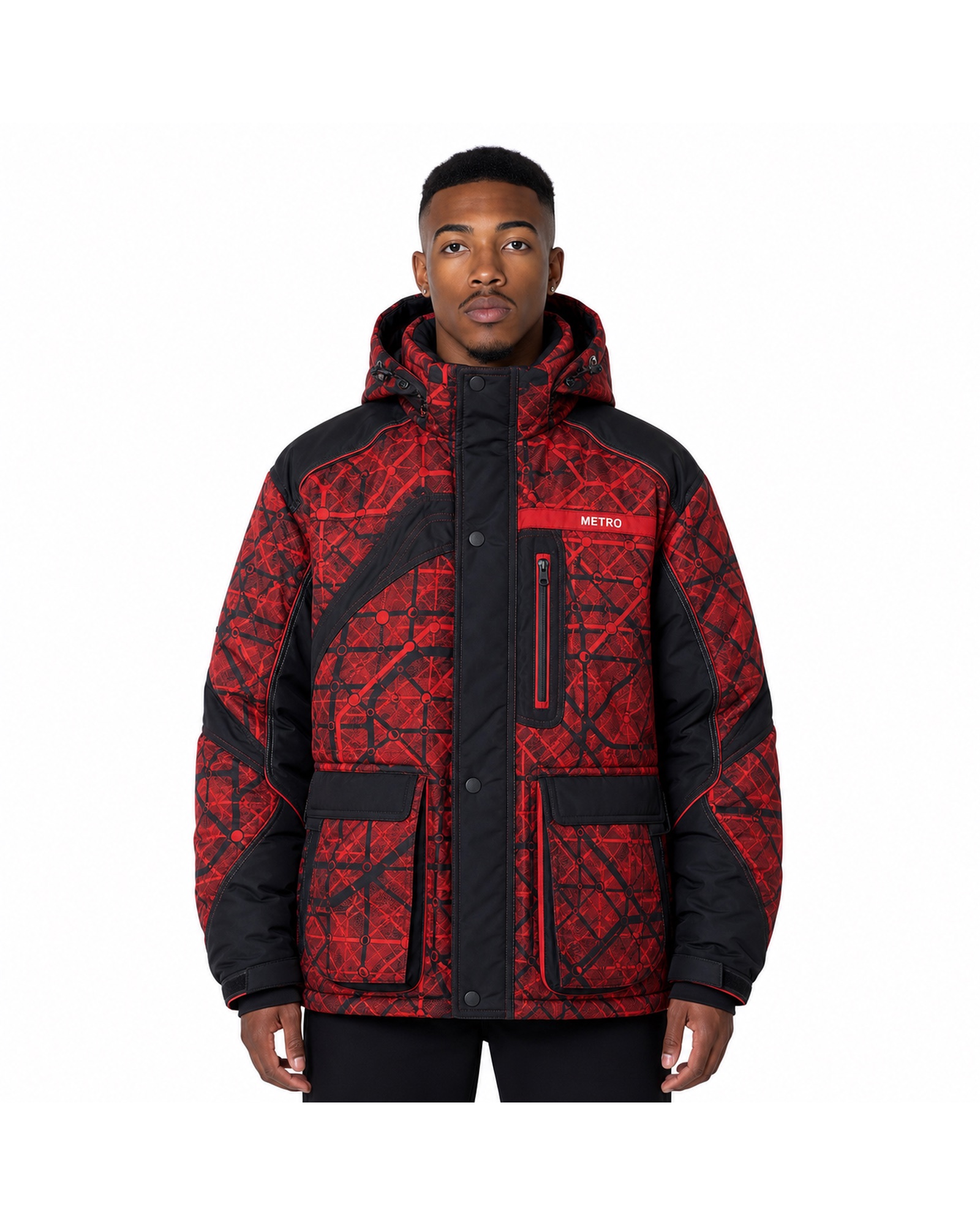 METRO Crimson Circuit Puffer front product view on a white background