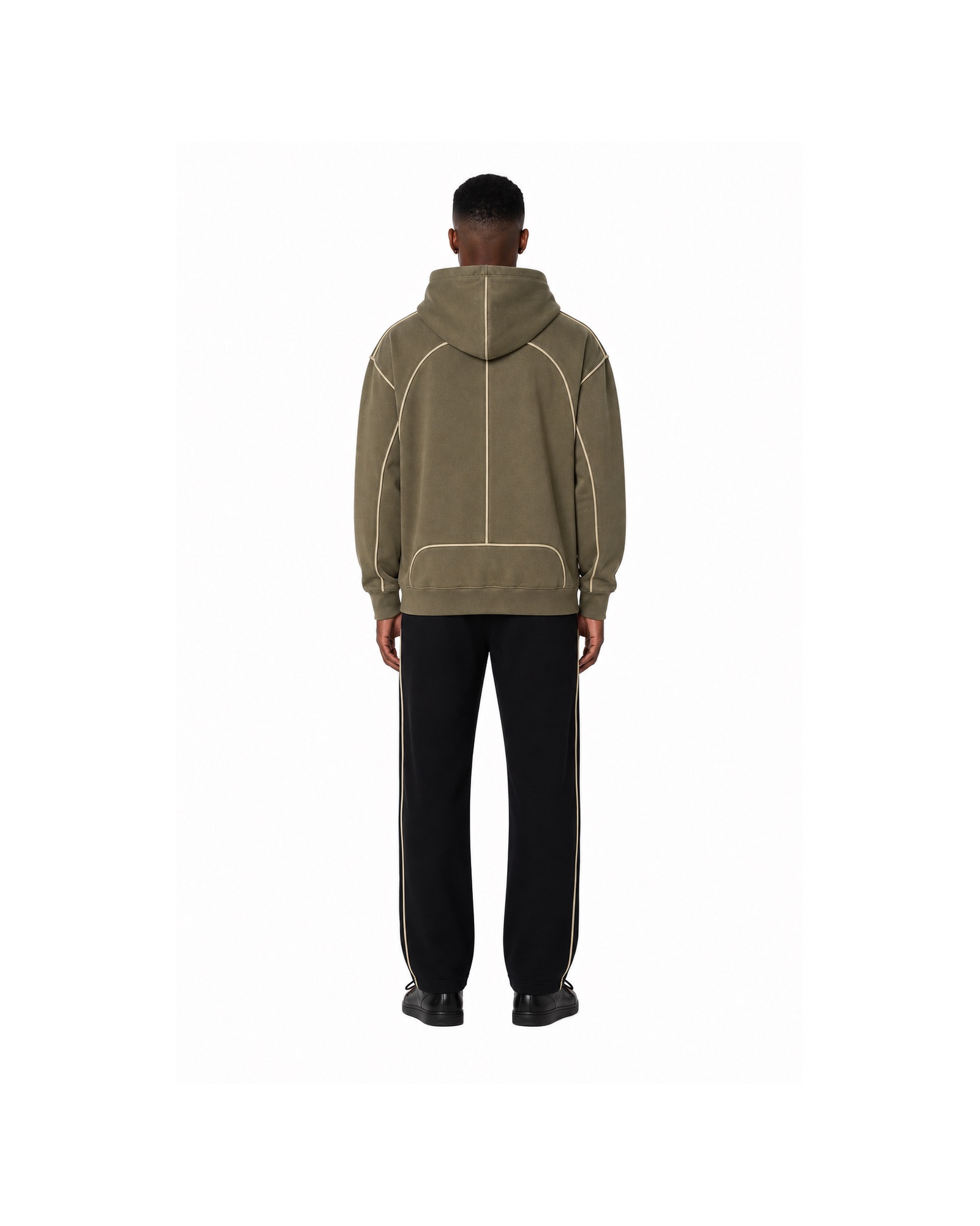 METRO Olive Arc Hoodie back product view on a white background