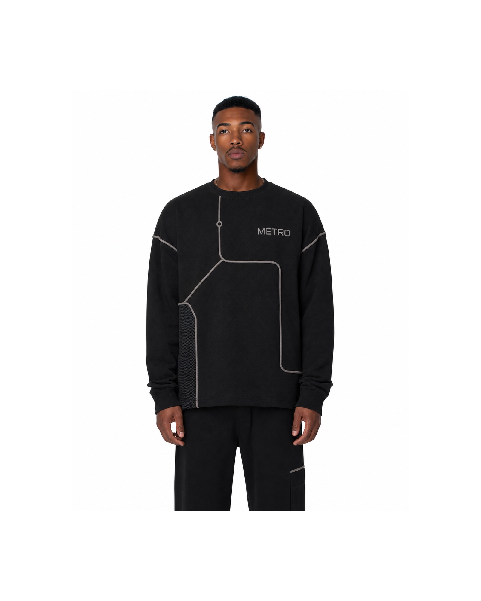 METRO Black Circuit Long-Sleeve Tee front product view on a white background