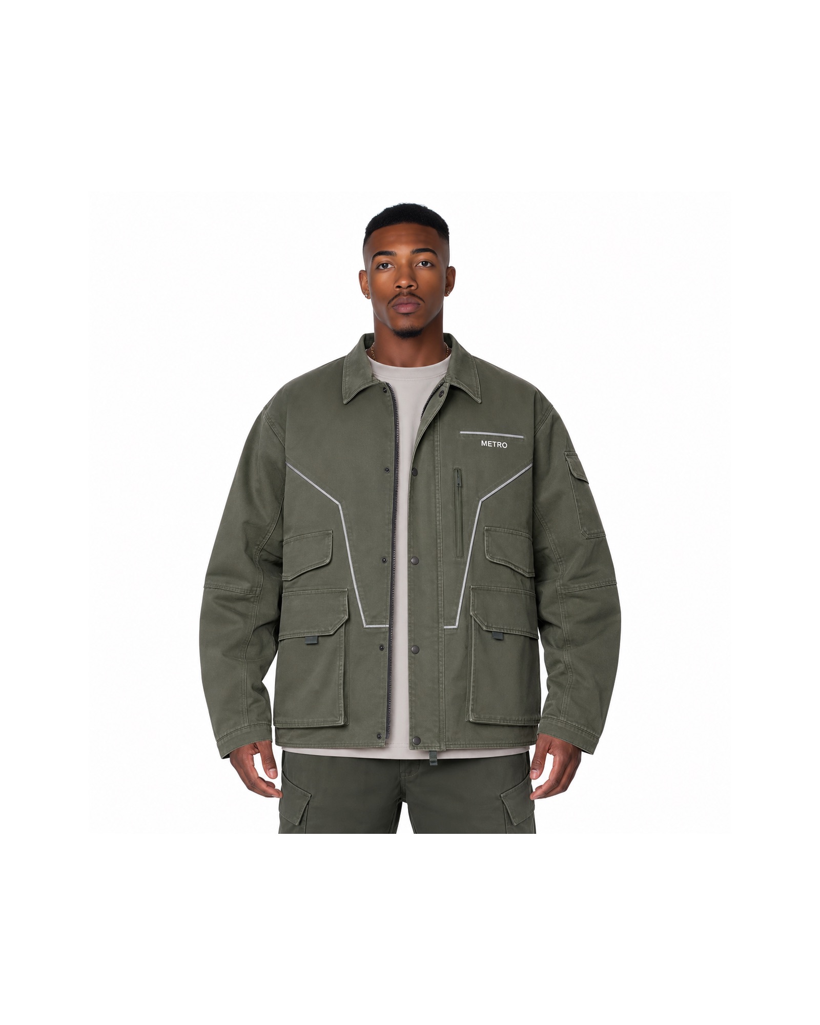METRO Olive Switch Field Jacket front product view on a white background