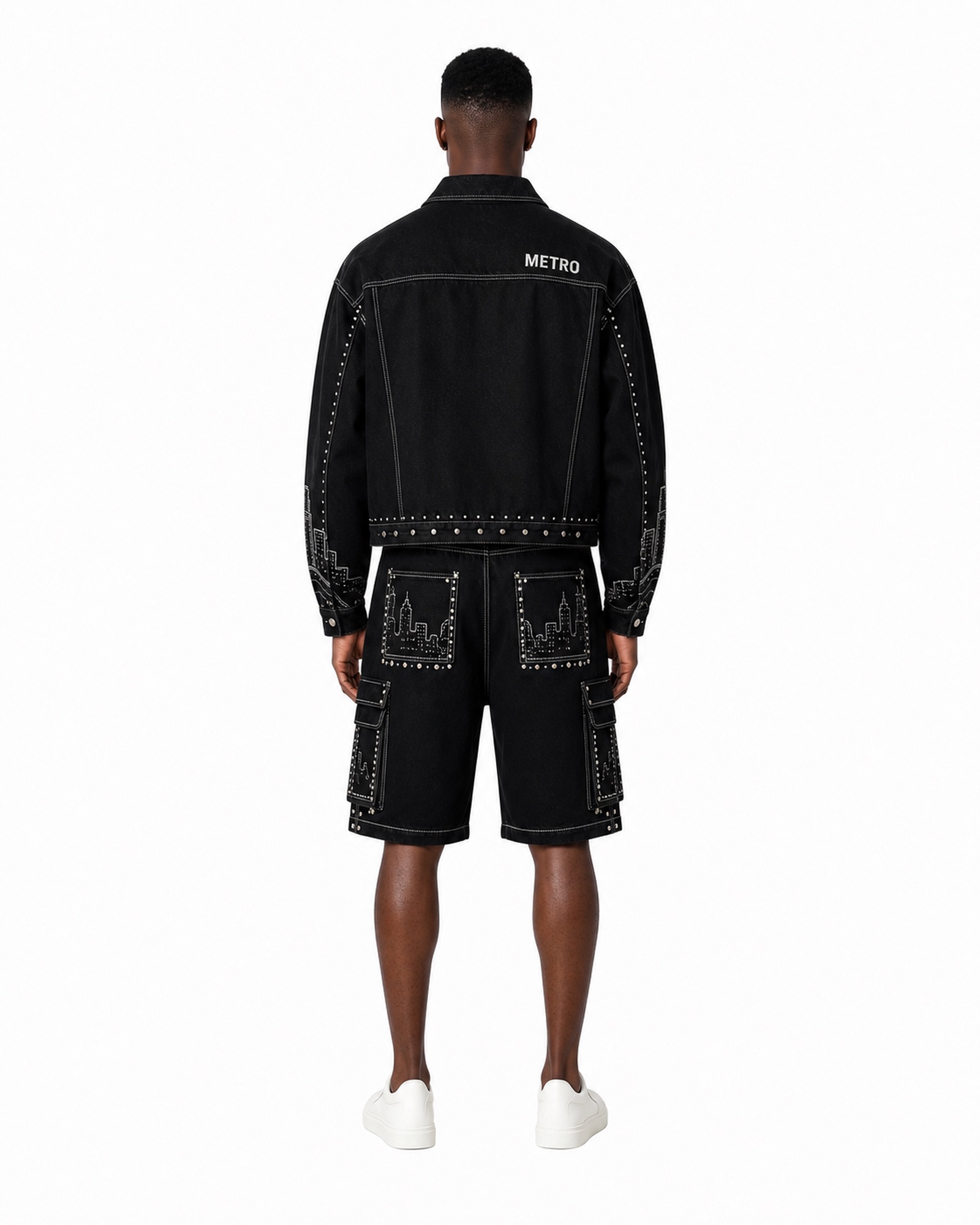 METRO Black Relay Denim Set back product view on a white background