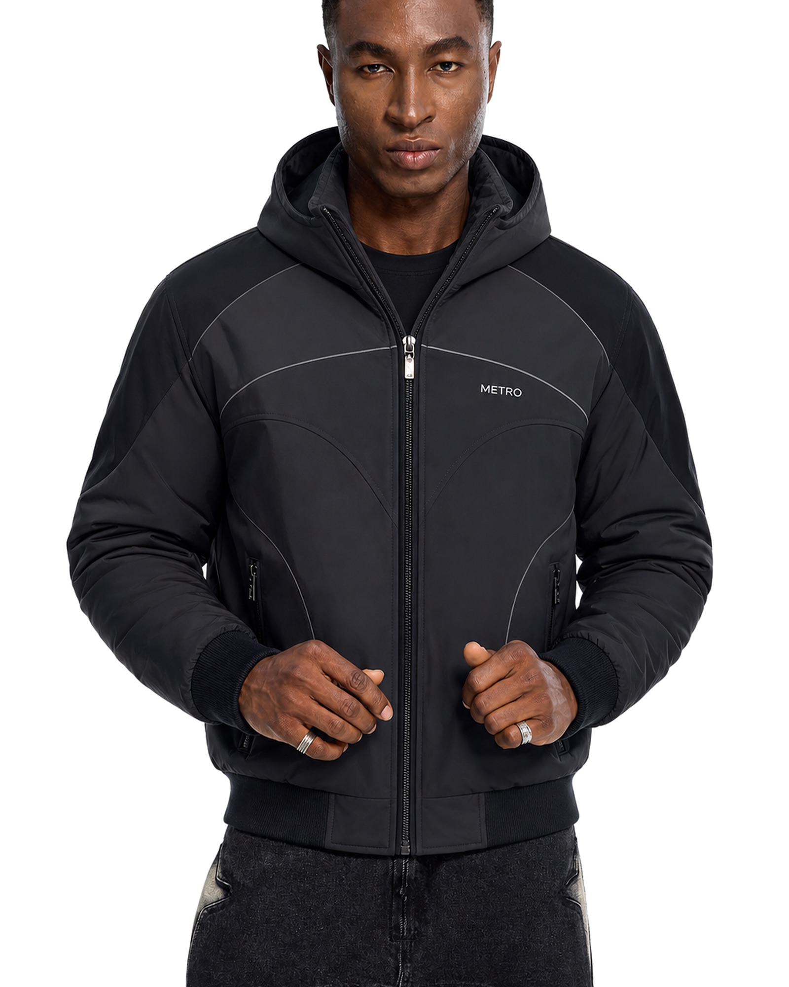 METRO Night Terminal Hood Jacket front product view on a white background